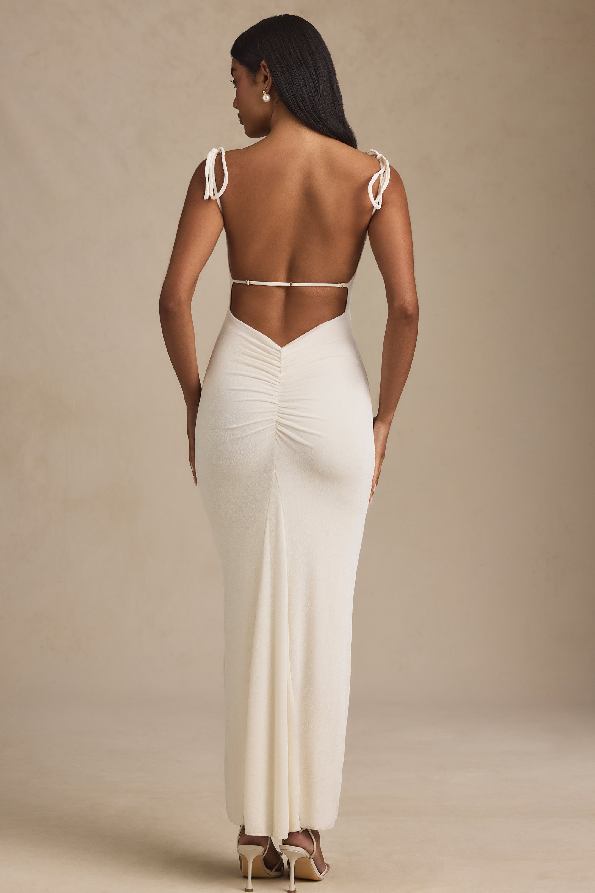 Noelia Textured Jersey Open Back Maxi Dress in Ivory