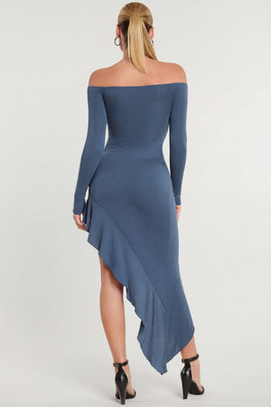 Oh Polly's Kiele wearing the Roxana Maxi Dress in French Navy Modal fabric perfect for summer evening events