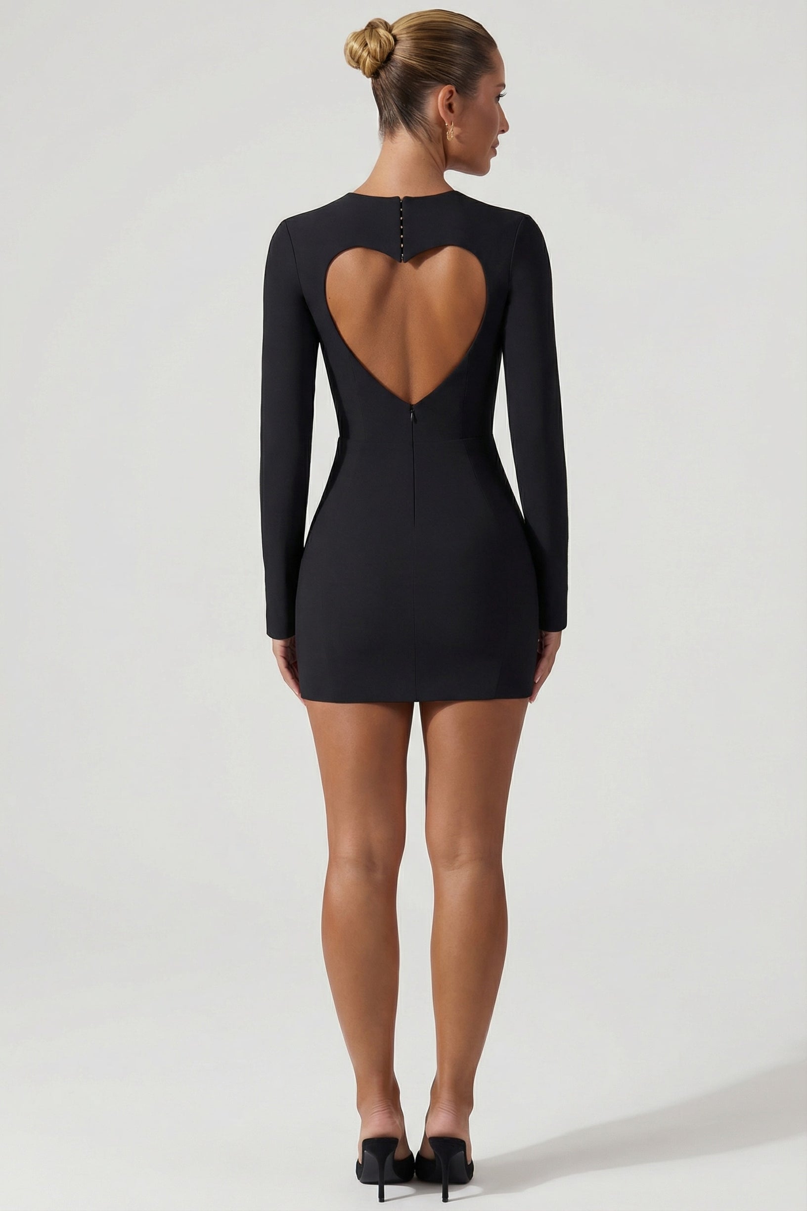 Cut-Out Heart-Detail Bodycon Mini Dress in Black - 1
