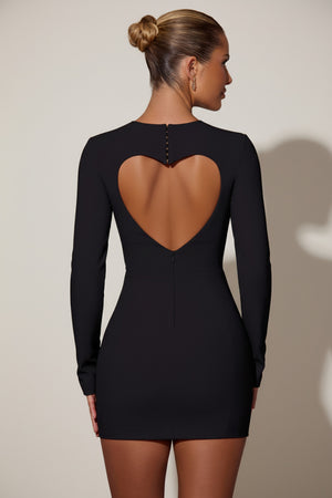 Cut-Out Heart-Detail Bodycon Mini Dress in Black