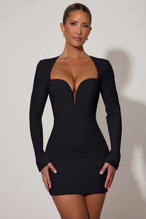 Cut-Out Heart-Detail Bodycon Mini Dress in Black Cut-Out Heart-Detail Bodycon Mini Dress in Black