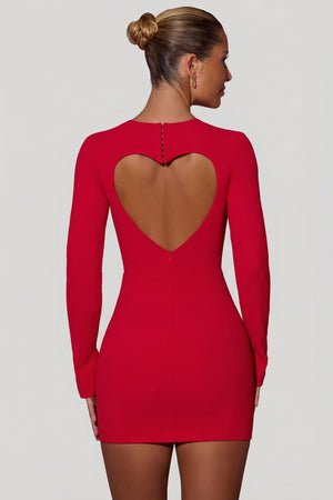 Cut-Out Heart-Detail Bodycon Mini Dress in Red
