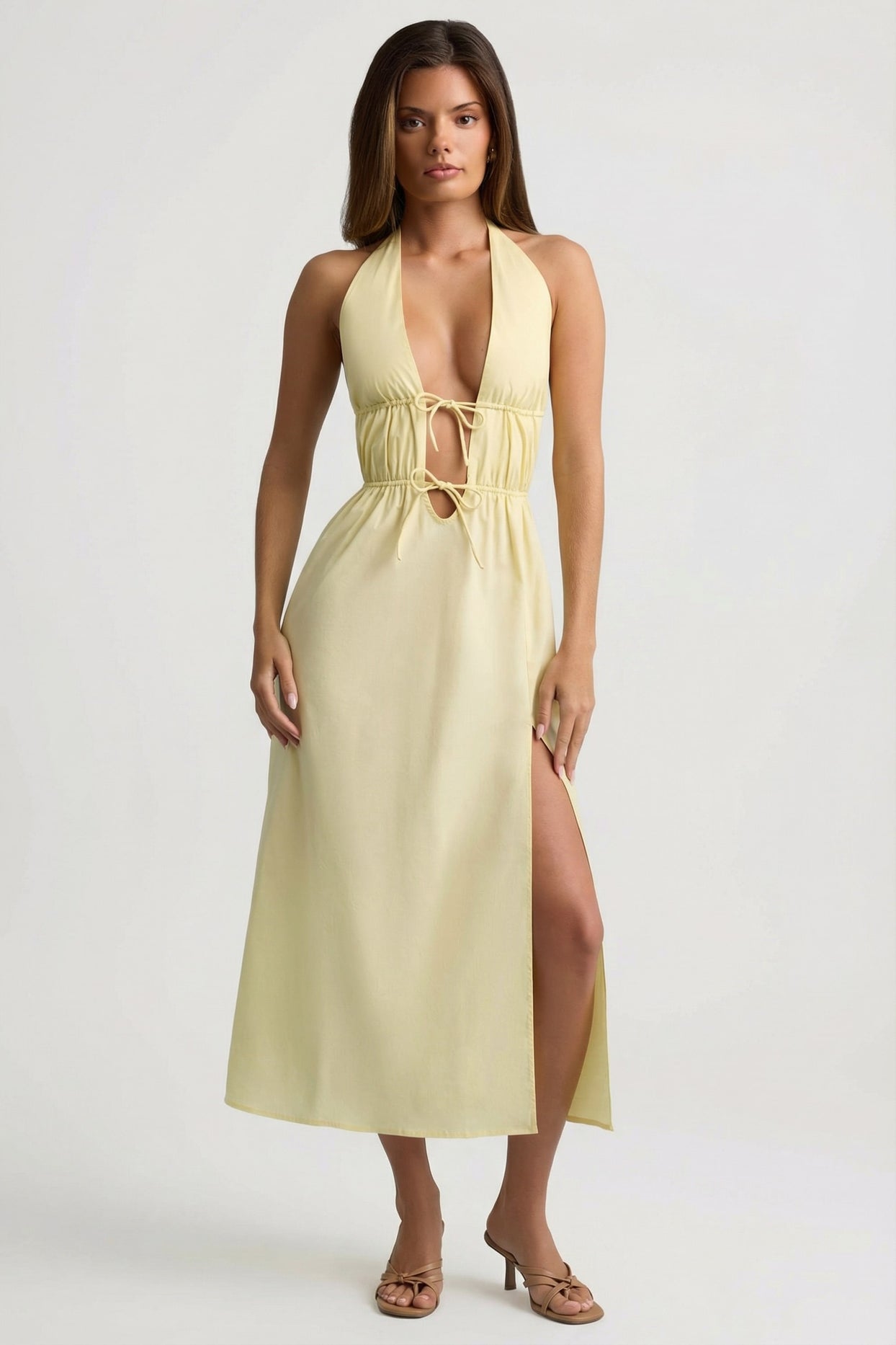 Backless Cotton-Poplin Midaxi Dress in Lemon Yellow - 8