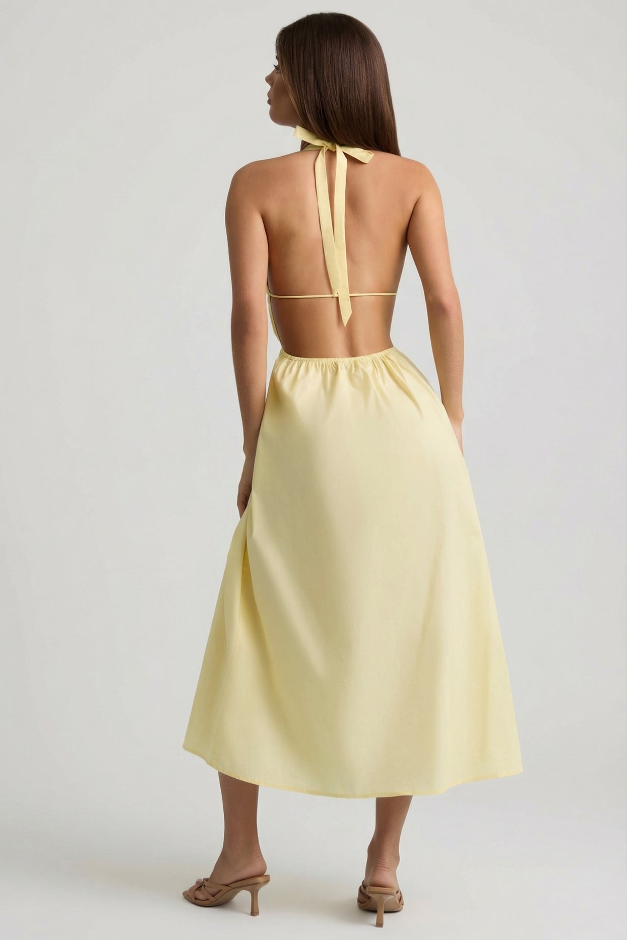 Backless Cotton-Poplin Midaxi Dress in Lemon Yellow - 6