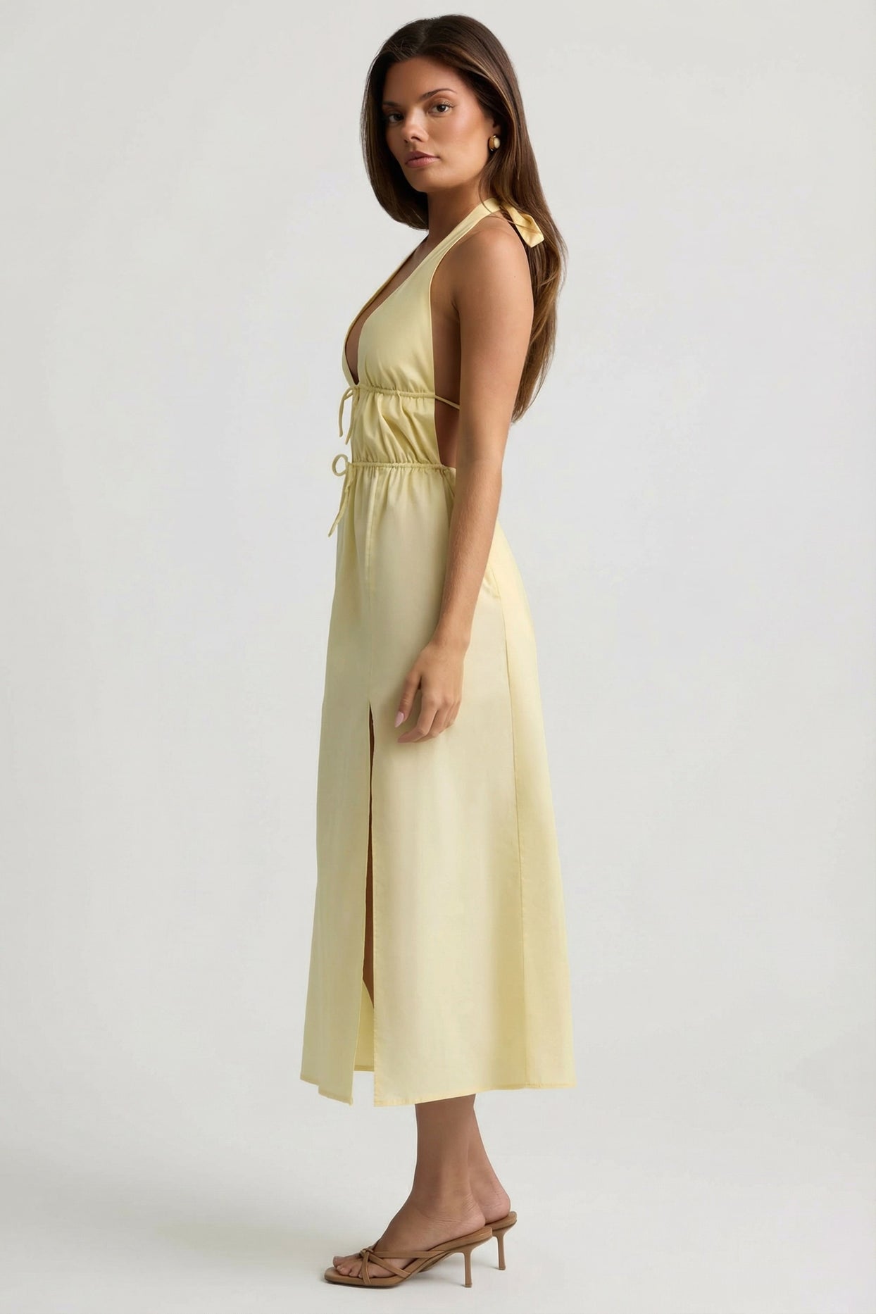 Backless Cotton-Poplin Midaxi Dress in Lemon Yellow - 3