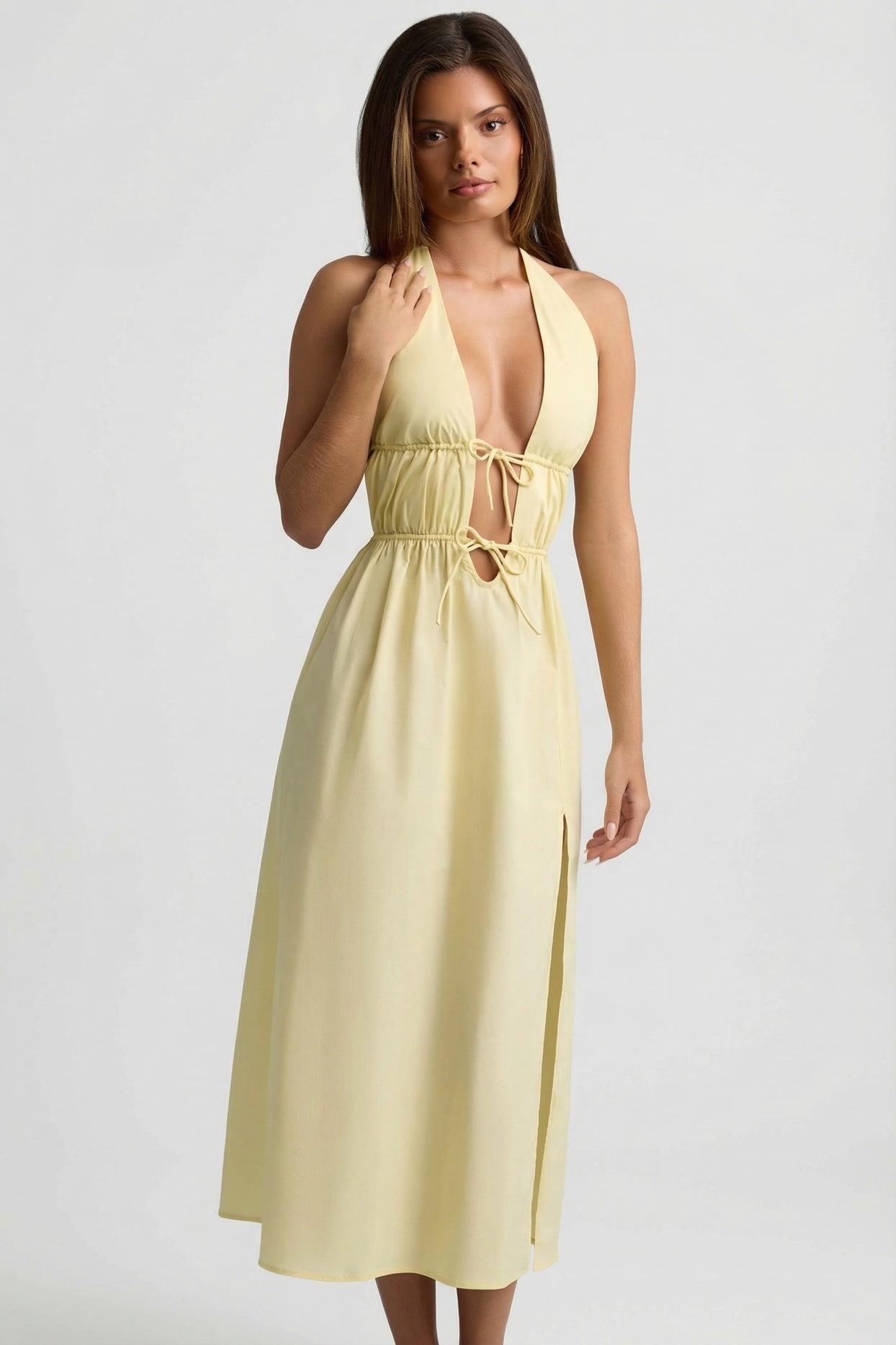 Backless Cotton-Poplin Midaxi Dress in Lemon Yellow - 5
