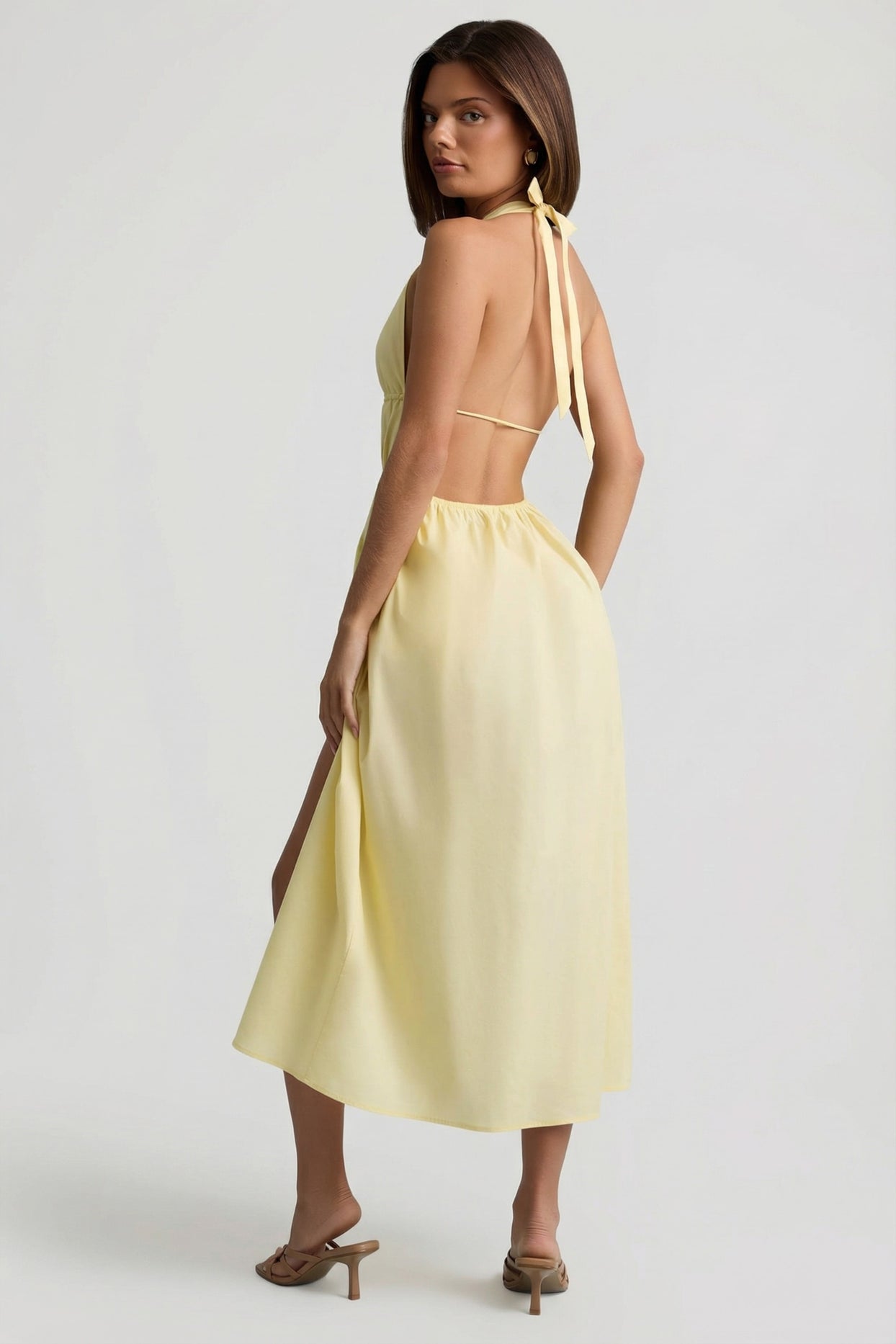Backless Cotton-Poplin Midaxi Dress in Lemon Yellow - 2