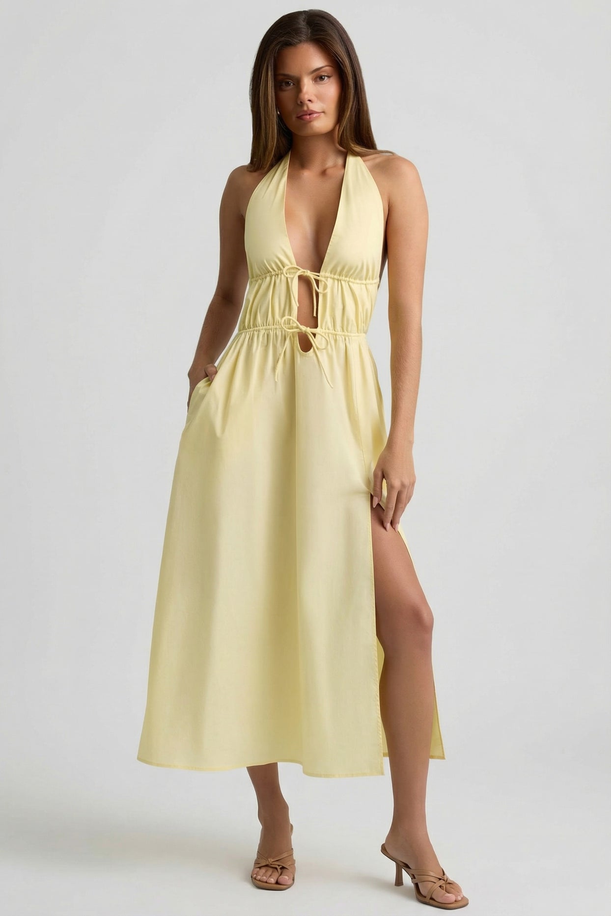 Backless Cotton-Poplin Midaxi Dress in Lemon Yellow - 1