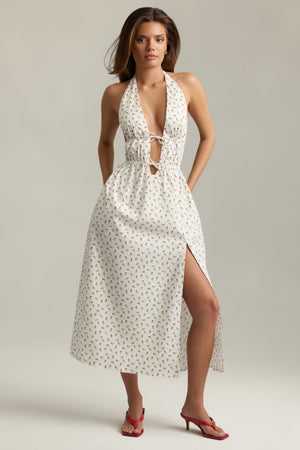 Backless Cotton-Poplin Midaxi Dress in Rose Print