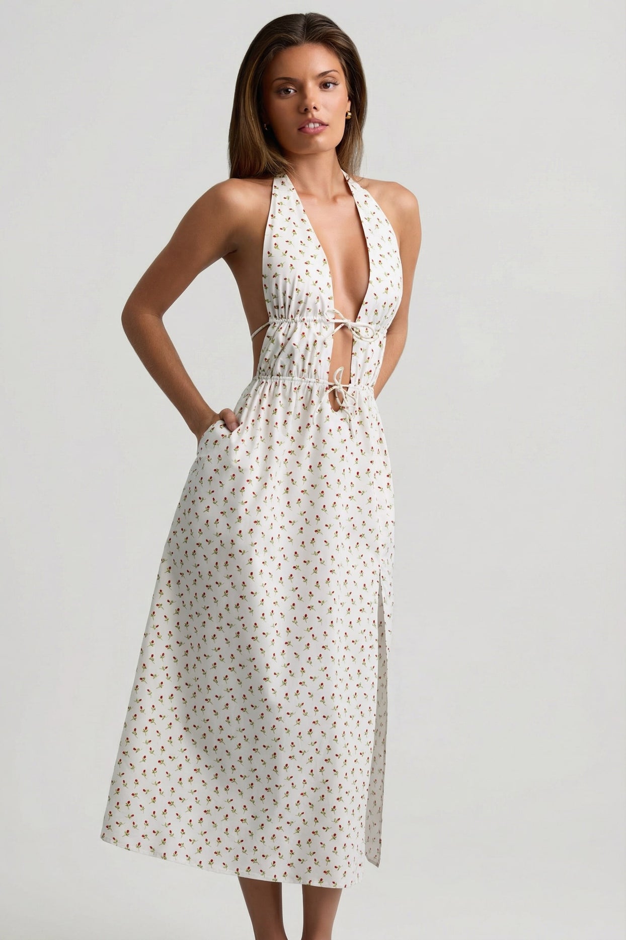 Backless Cotton-Poplin Midaxi Dress in Rose Print - 8
