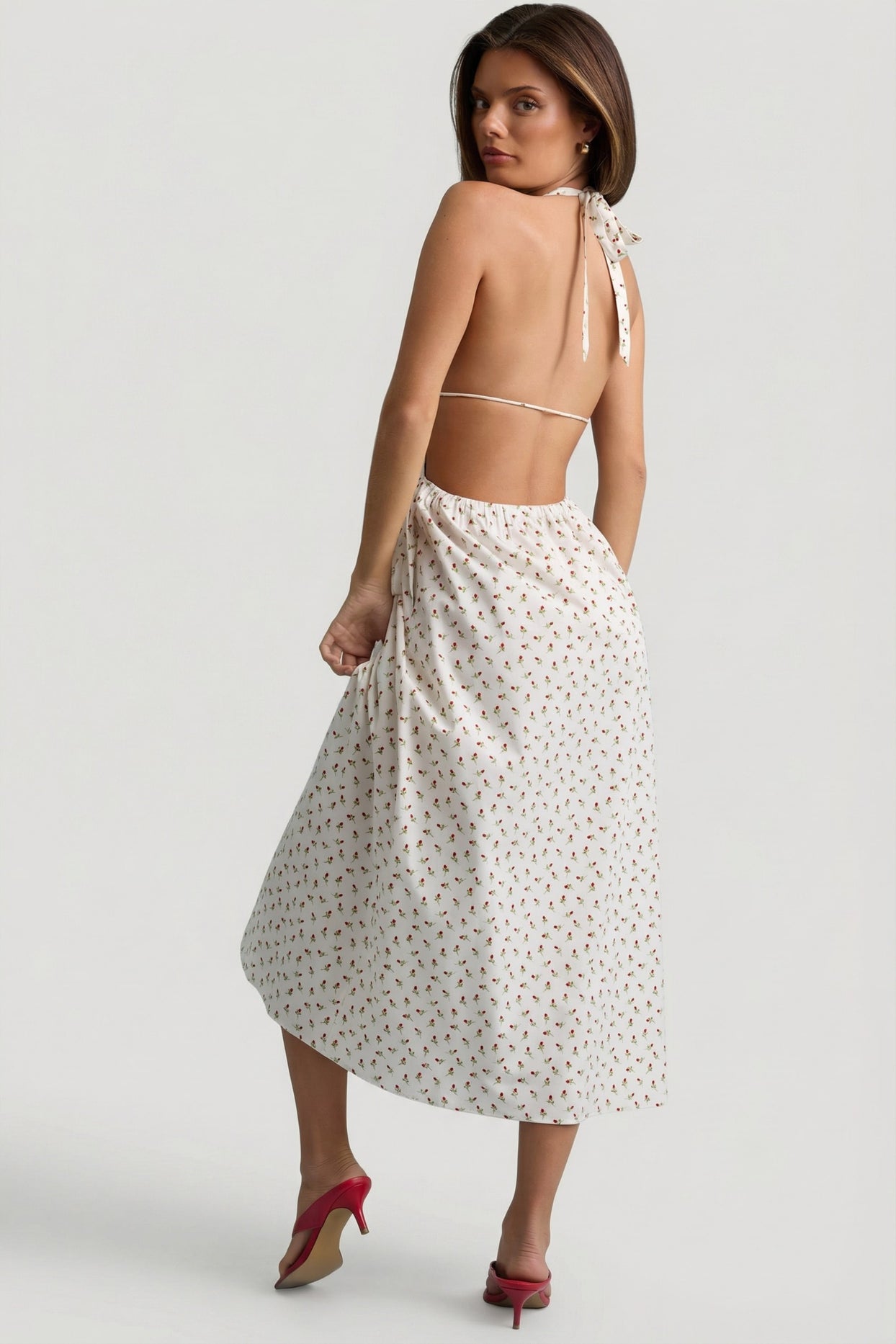 Backless Cotton-Poplin Midaxi Dress in Rose Print - 2