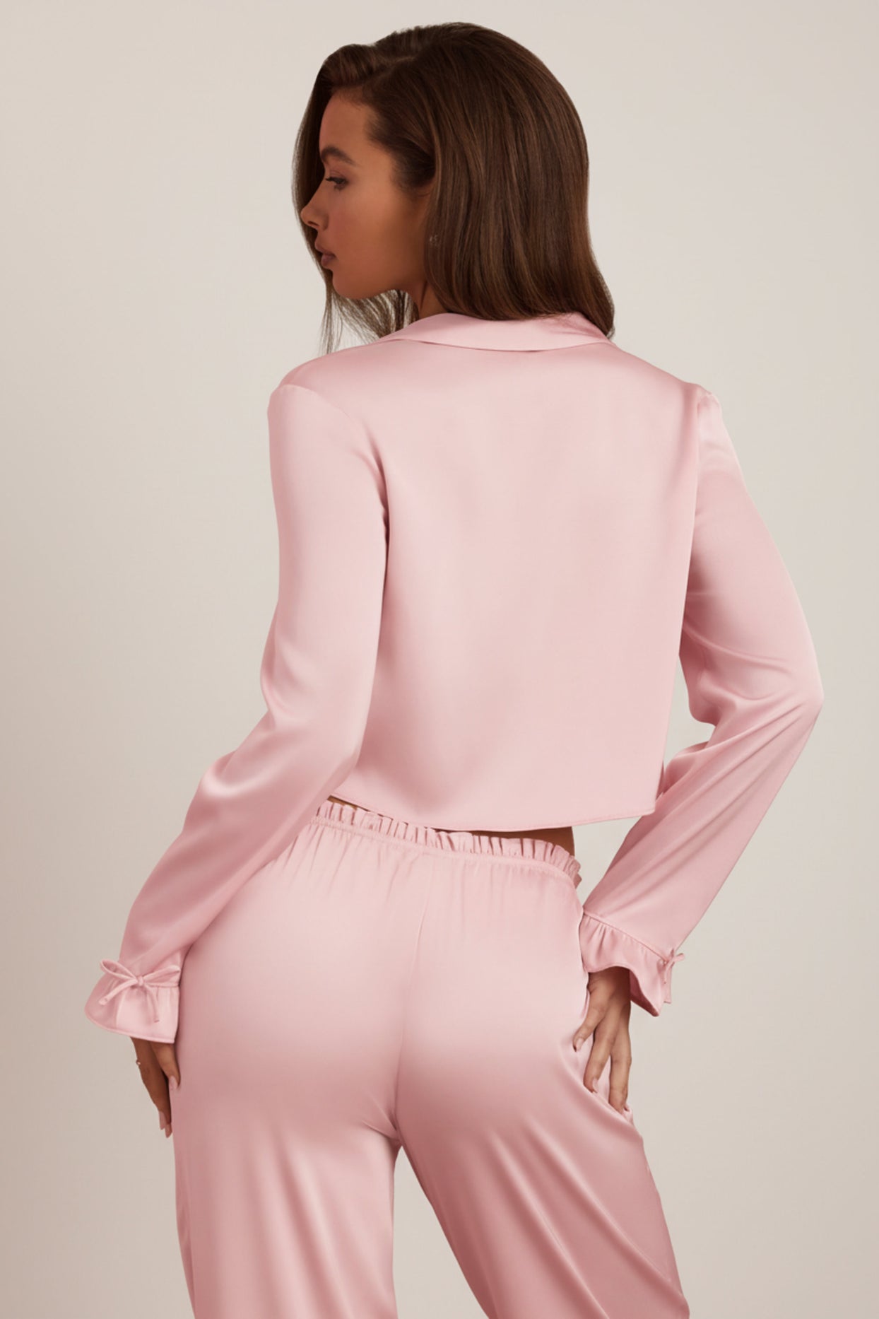 Ruffle-Trim Cropped Pyjama Top in Baby Pink - 2