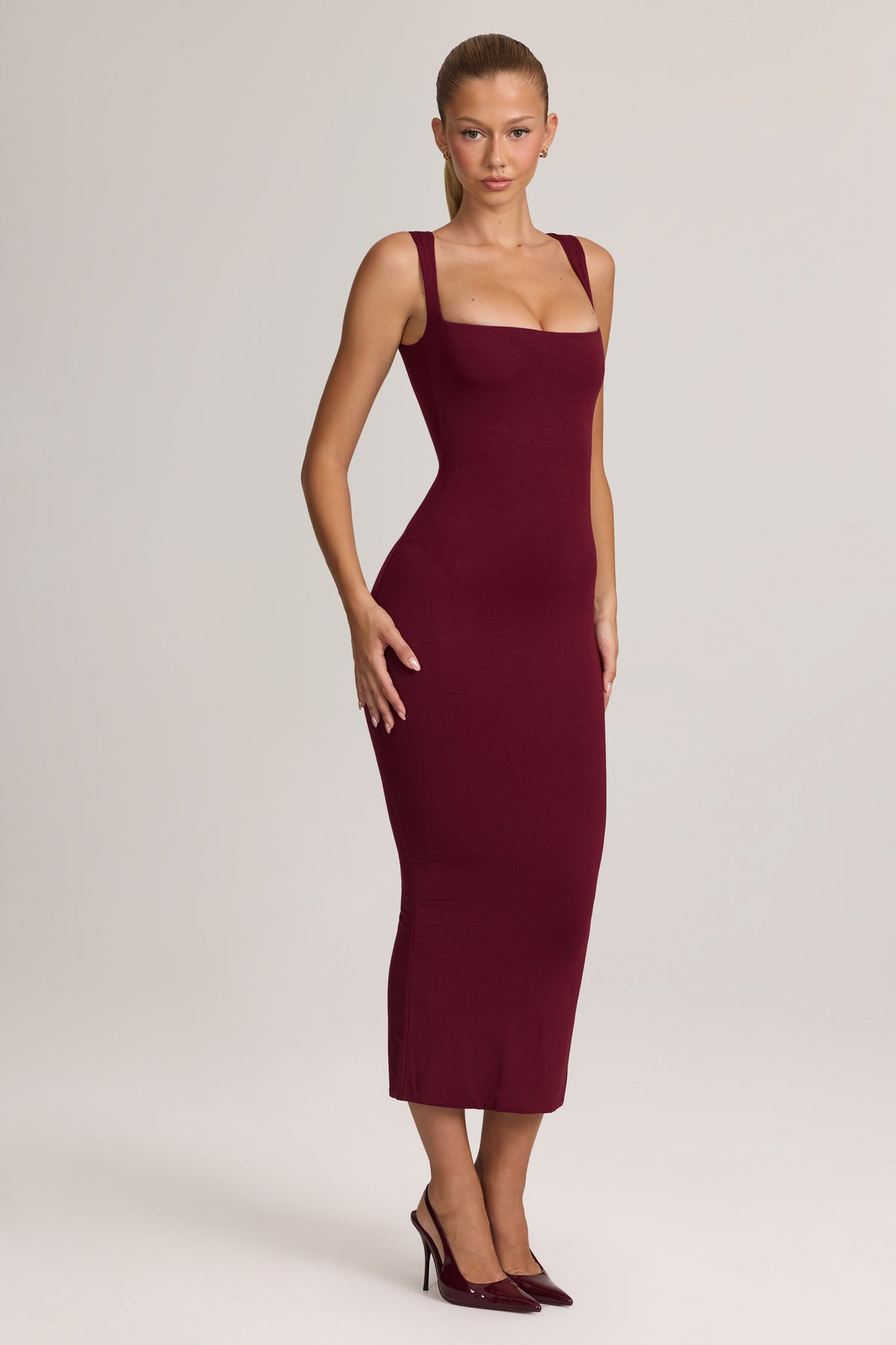 Modal Bodycon Midi Dress in Wine