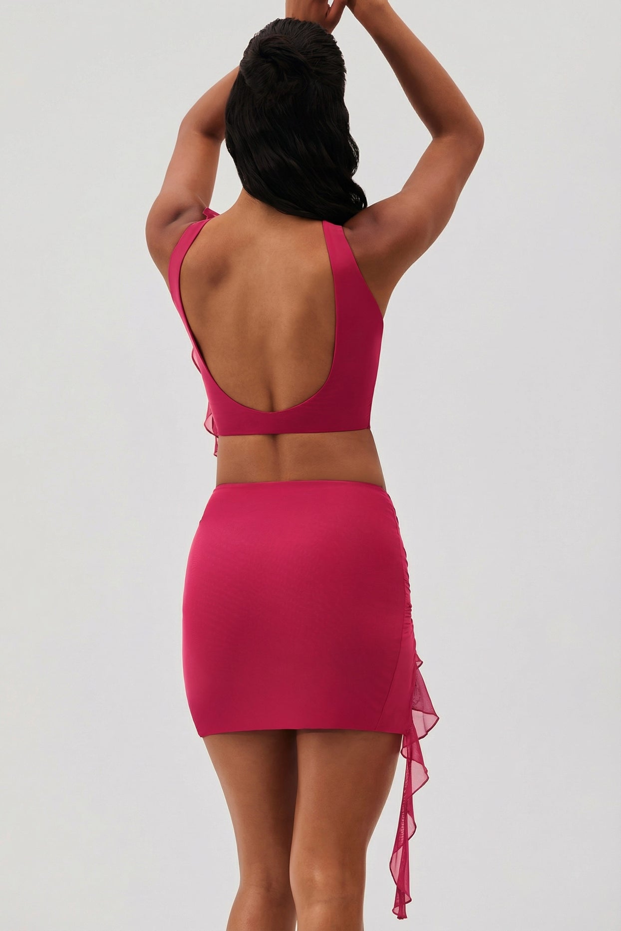 Ruffle Split Mini Skirt in Fuchsia - 2