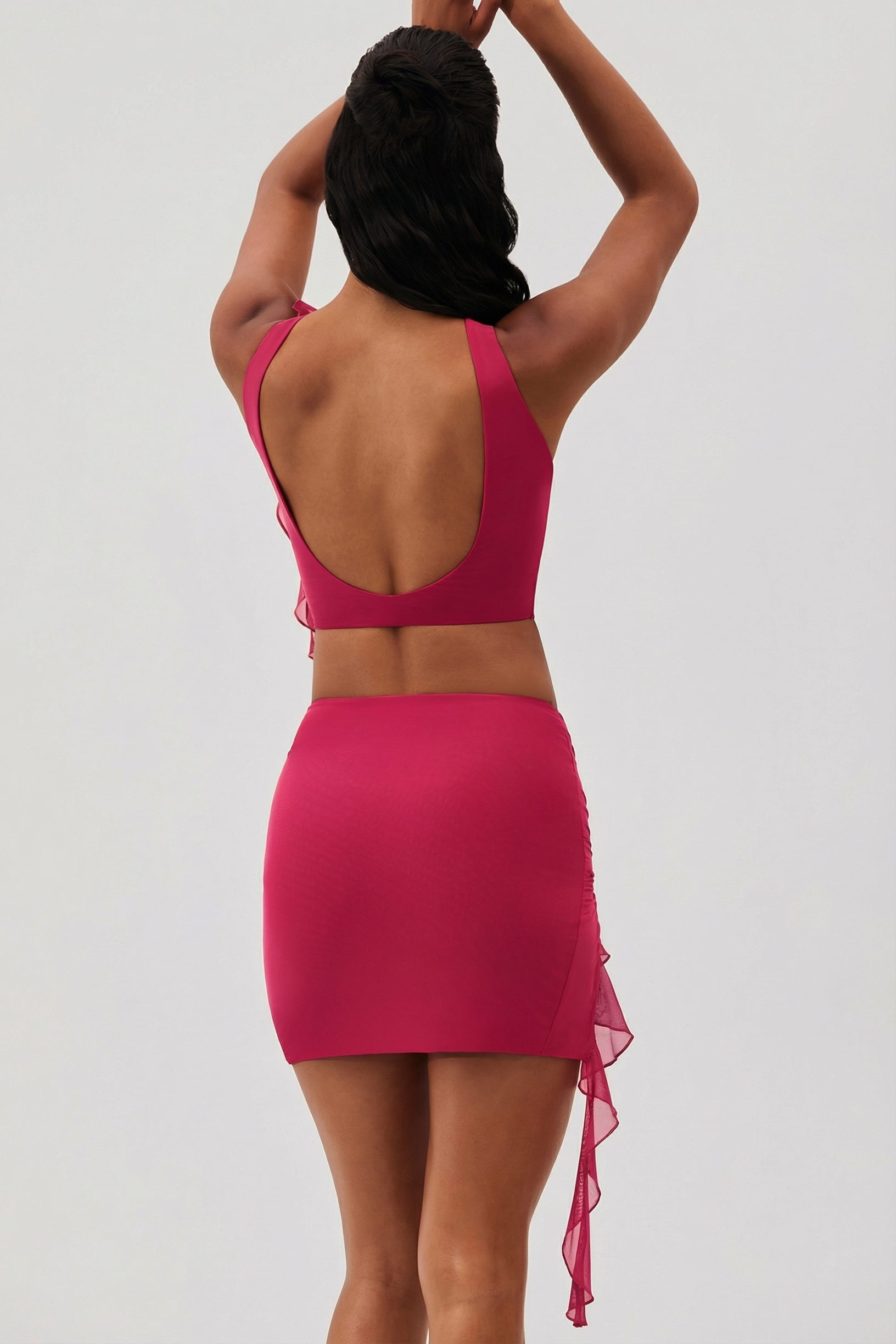 Ruffle Split Mini Skirt in Fuchsia - 2