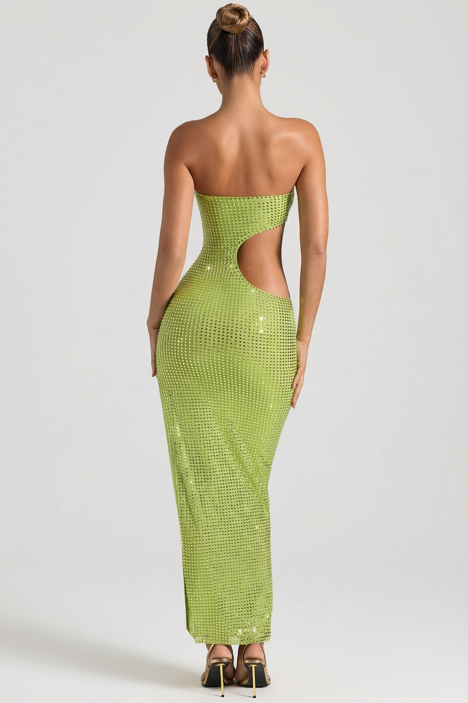 Embellished Cut-Out Bandeau Maxi Dress in Pear Green - 2