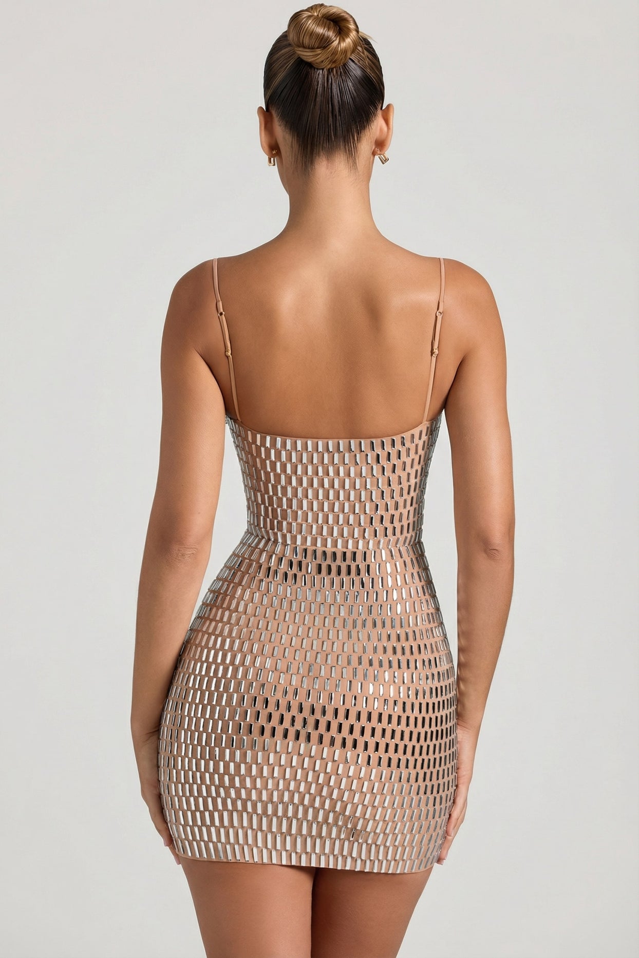 Embellished Cut-Out Mini Dress in Honey - 2