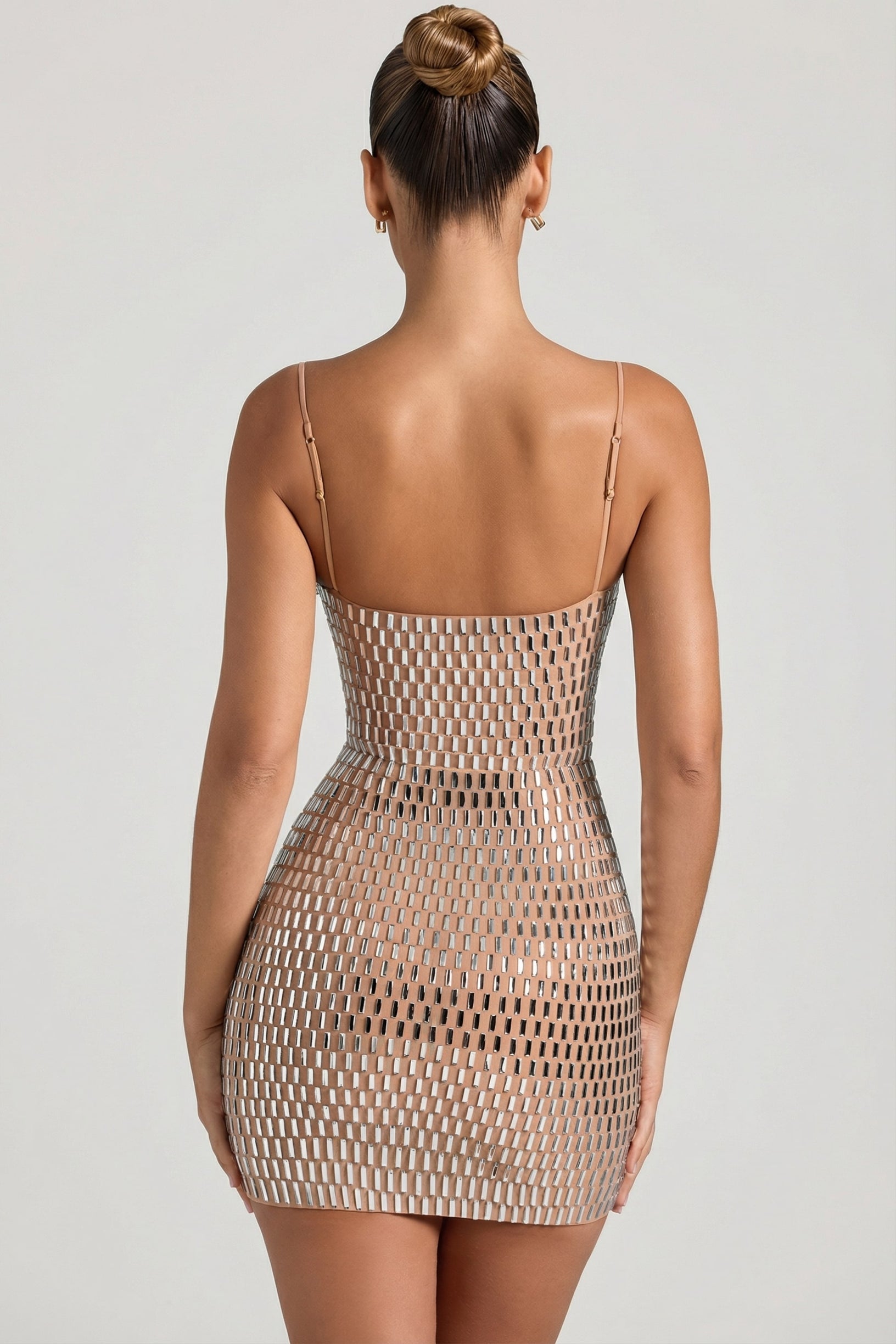 Embellished Cut-Out Mini Dress in Honey - 2