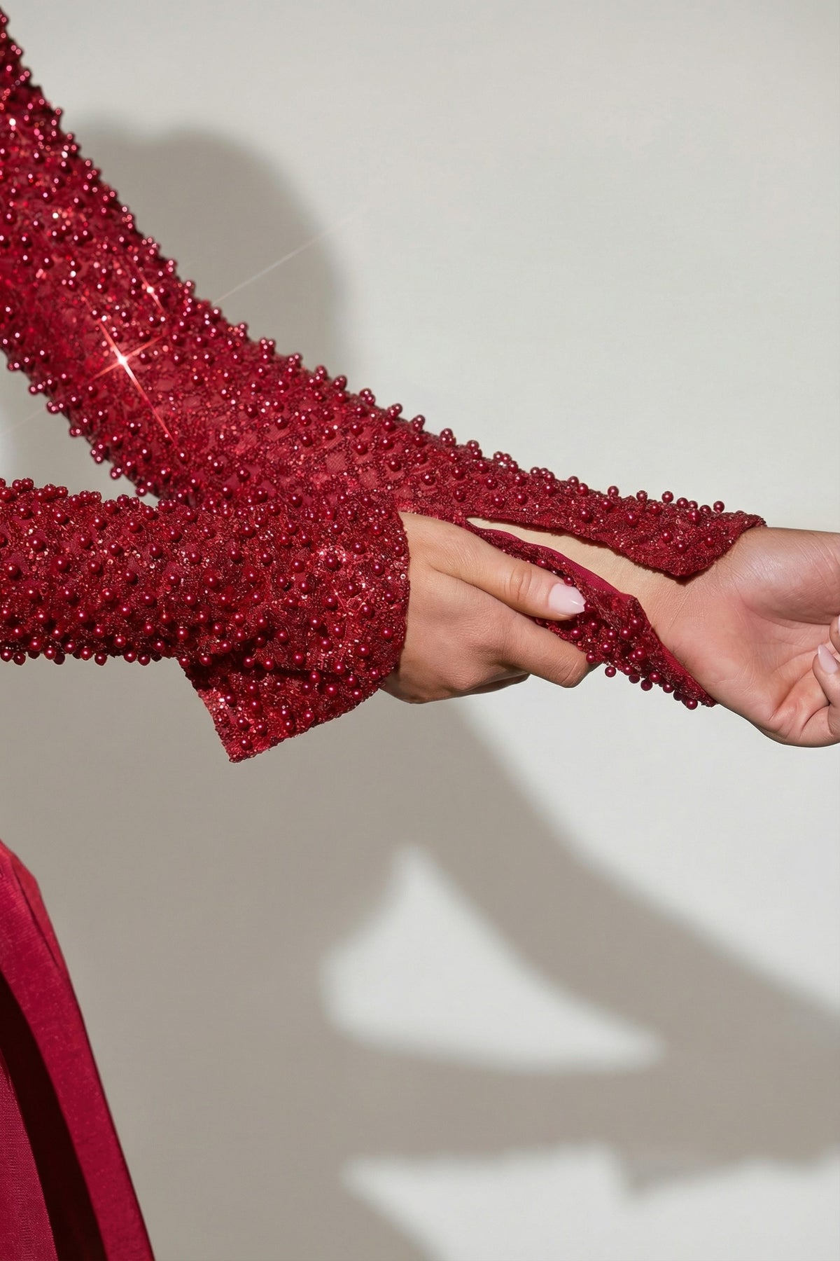 Embellished Bubble Hem Mini Dress in Red