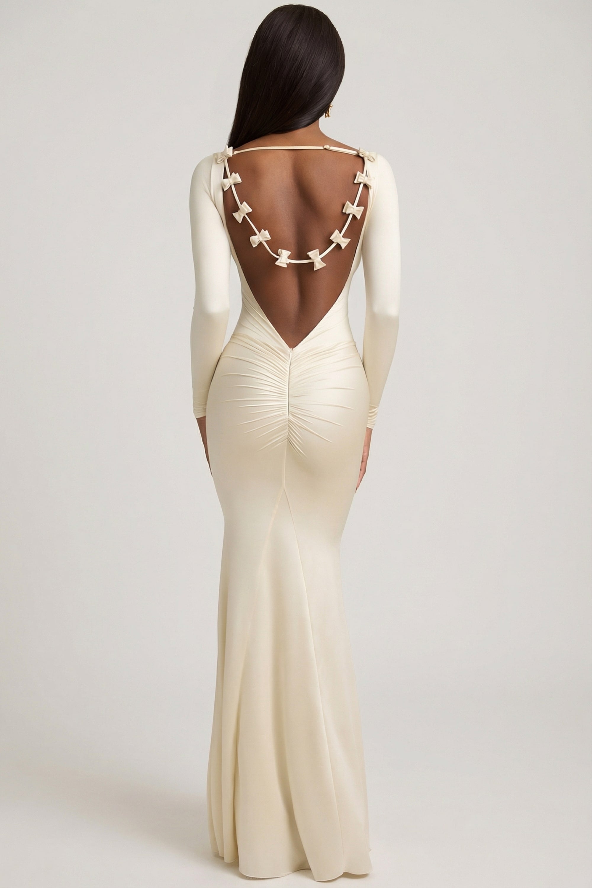 velvet long sleeve maxi dress in ivory Ivory Velvet Long Sleeve Midi Dress