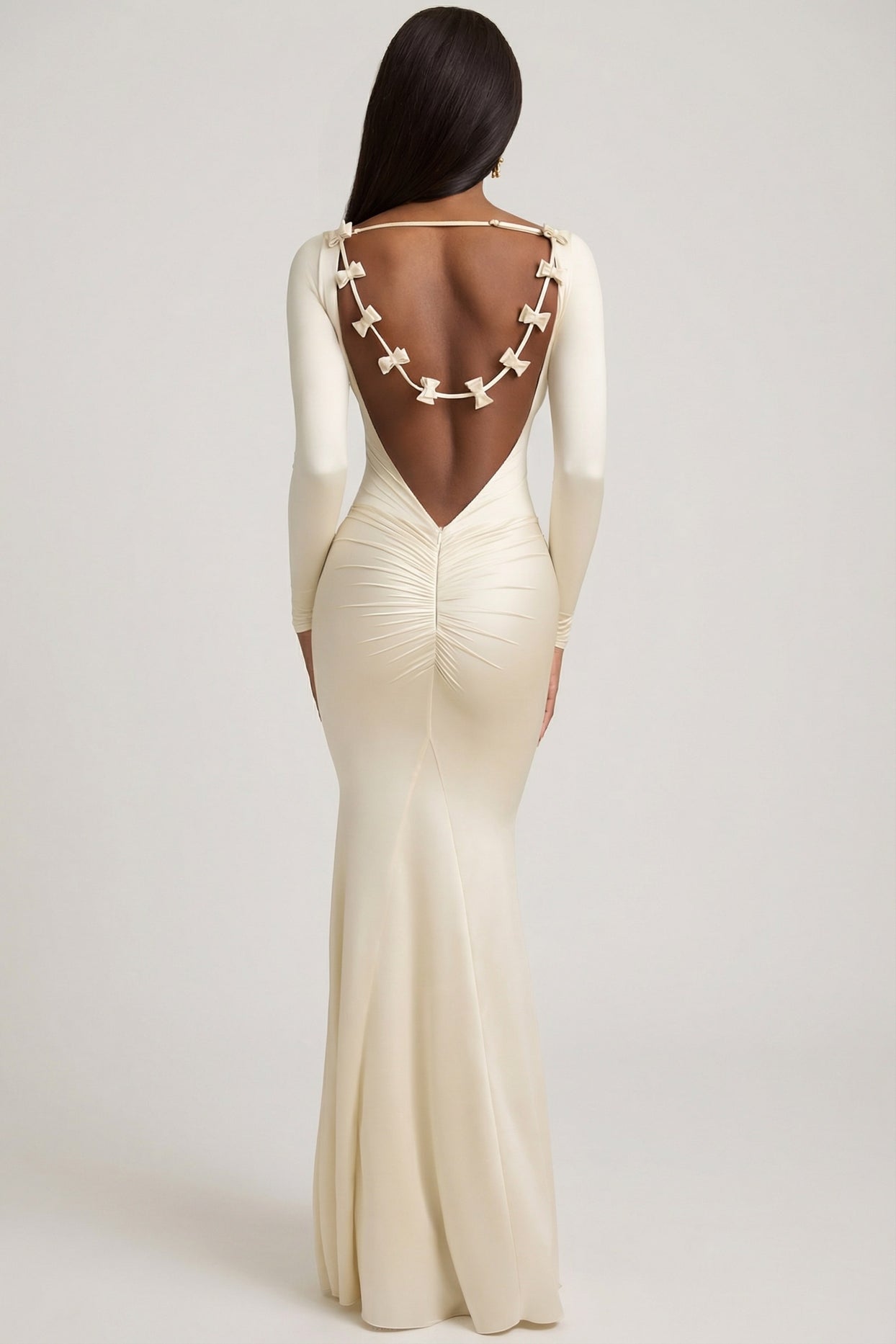 Bow-Detail Ruched Maxi Dress in Ivory - 2