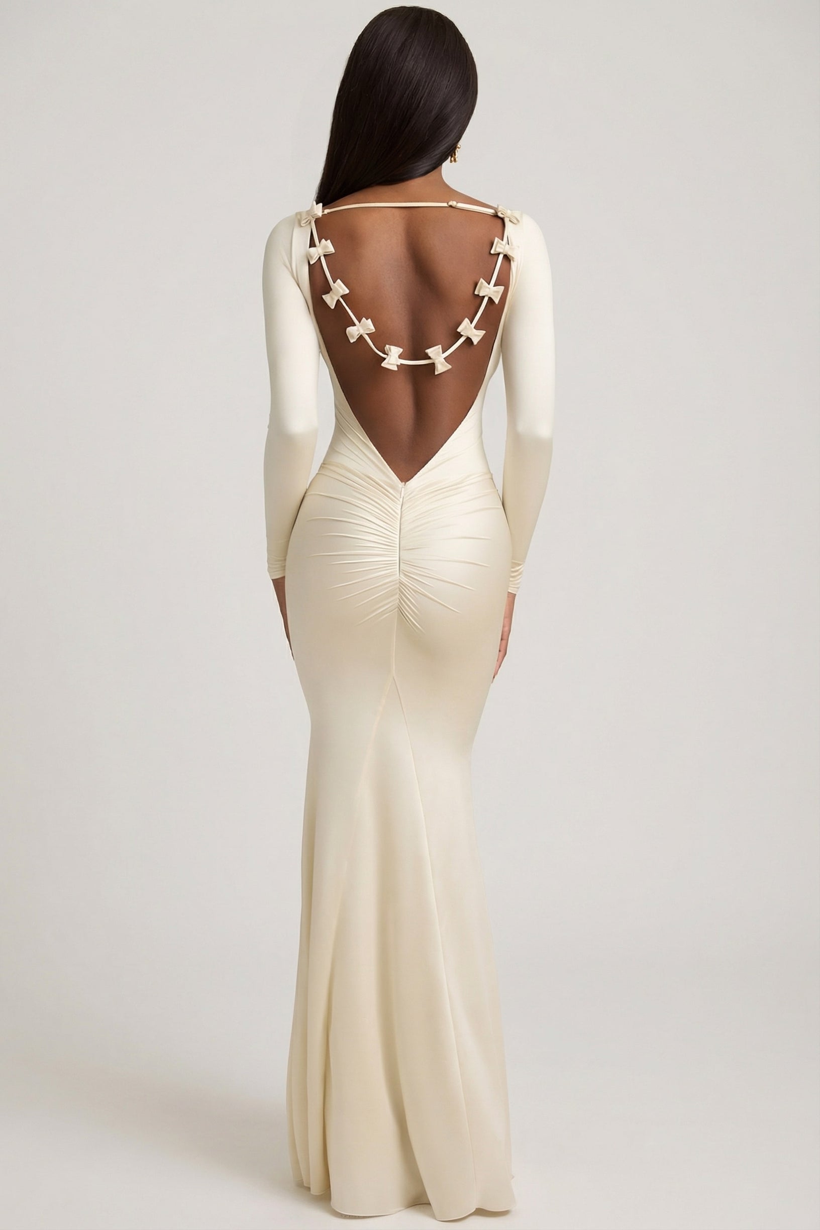 Bow-Detail Ruched Maxi Dress in Ivory - 2