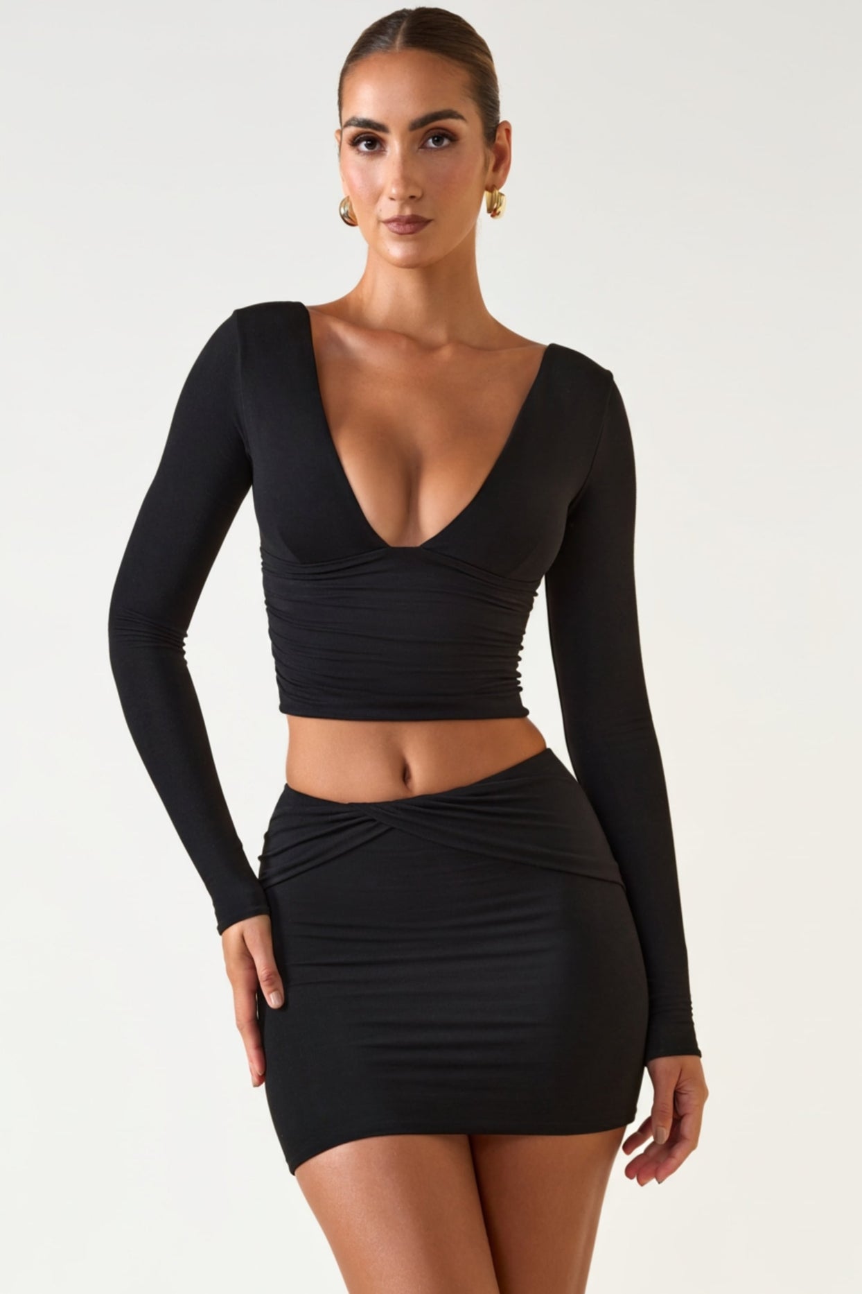 Modal Twist-Front Mid-Rise Mini Skirt in Black - 1
