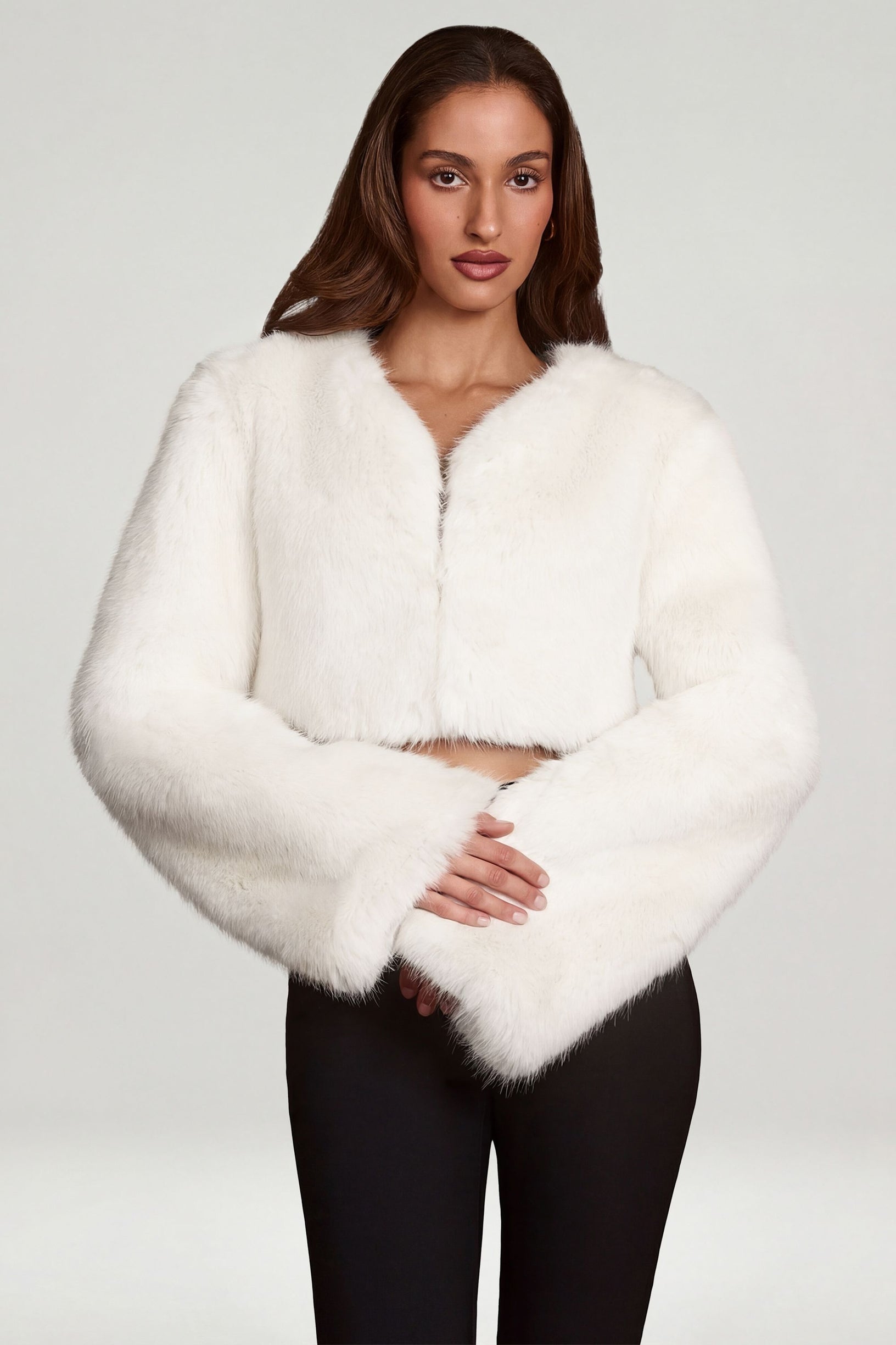 Faux Fur Cropped Bolero in White - 1
