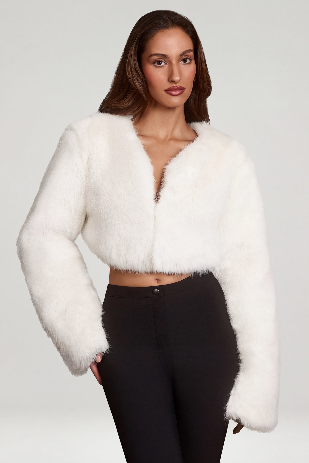 Faux Fur Cropped Bolero in White - 5