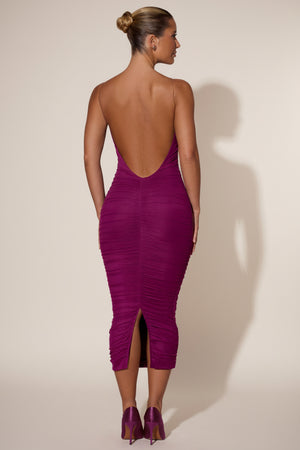 Ruched Backless Bodycon Midaxi Dress in Plum