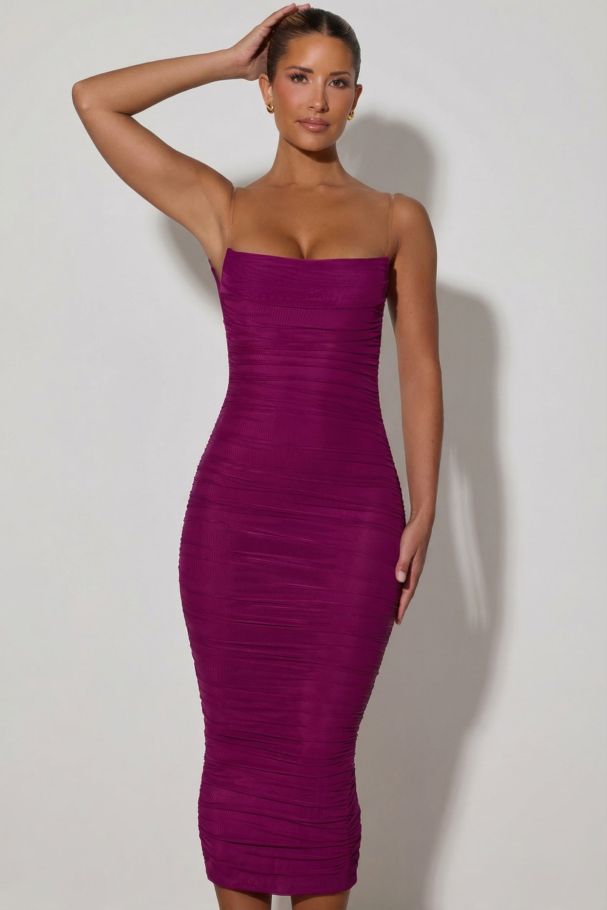 Ruched Backless Bodycon Midaxi Dress in Plum - 6