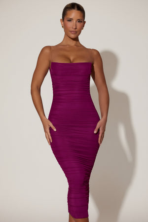 Ruched Backless Bodycon Midaxi Dress in Plum