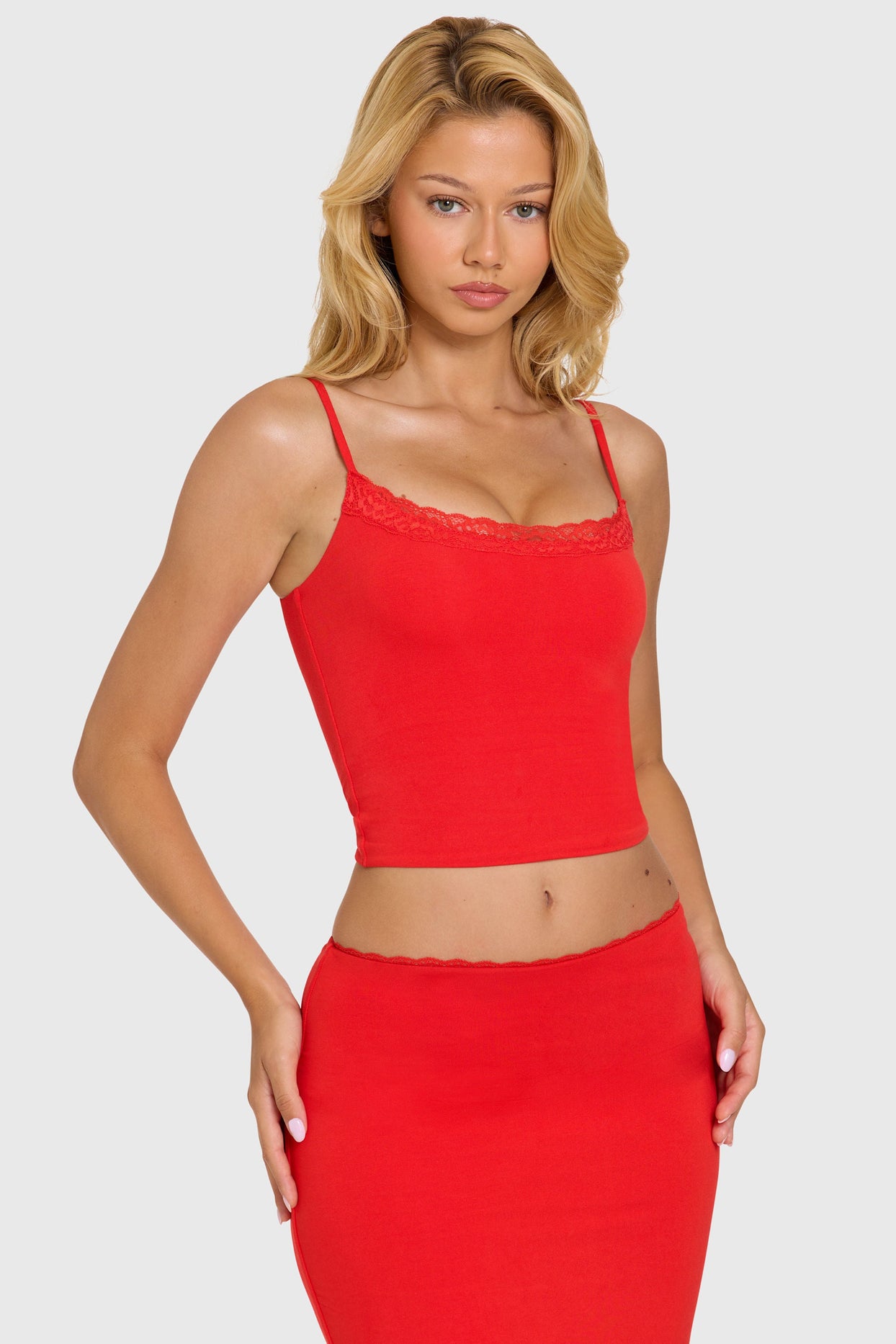 Modal Lace-Trim Top in Cherry - 7