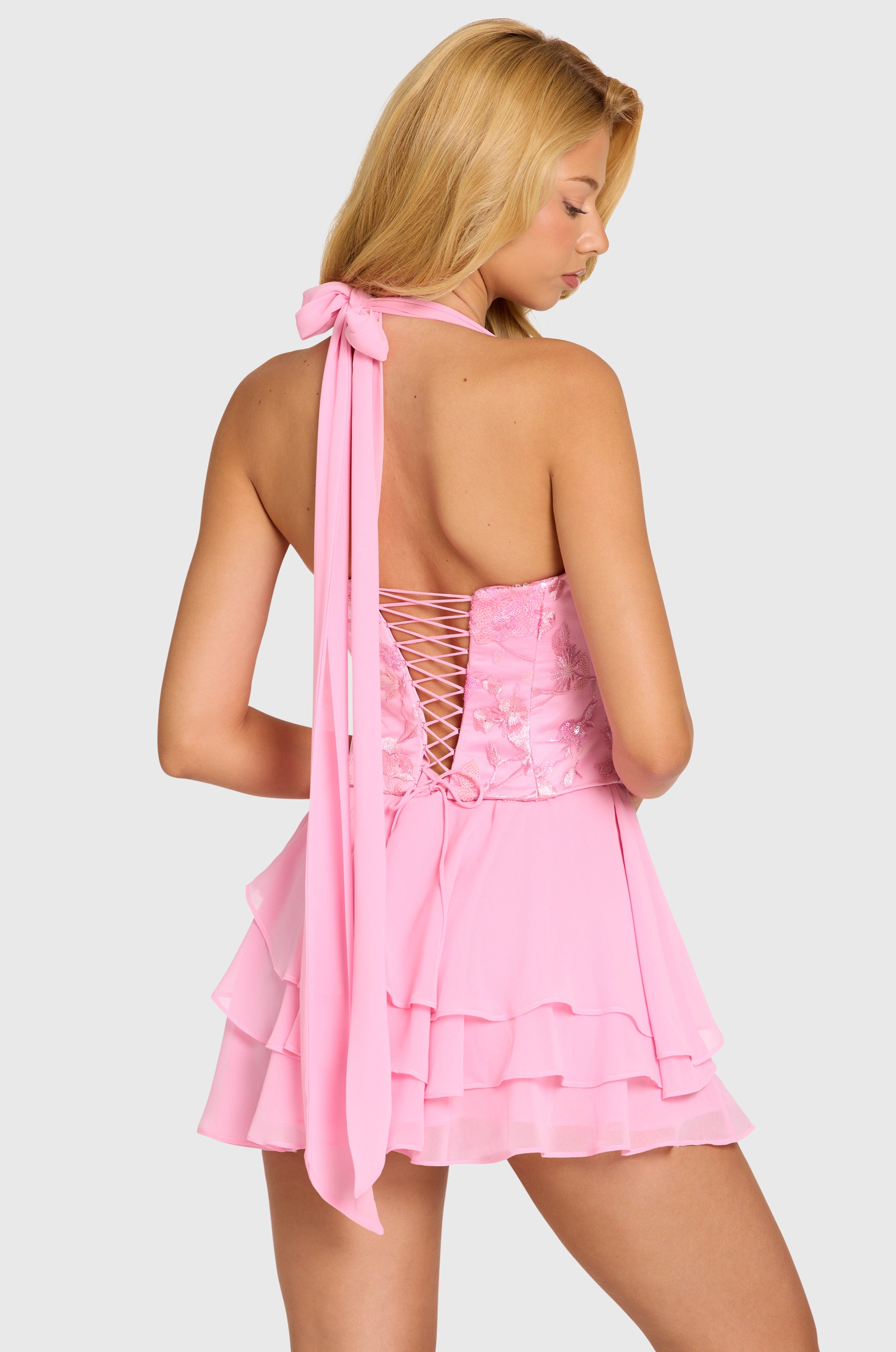 Embellished Corset Mini Dress in Blossom
