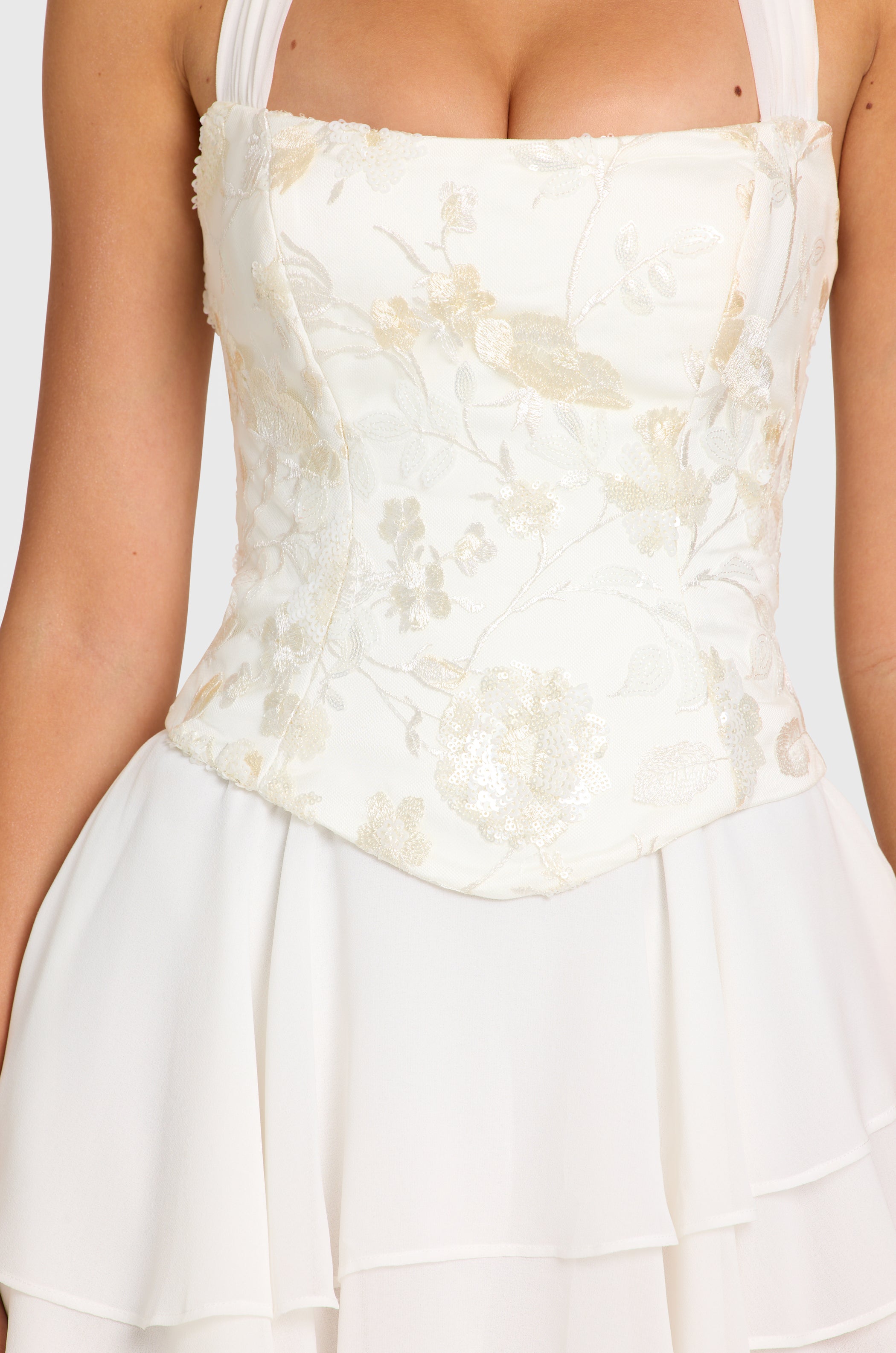 Embellished Corset Mini Dress in Pearl