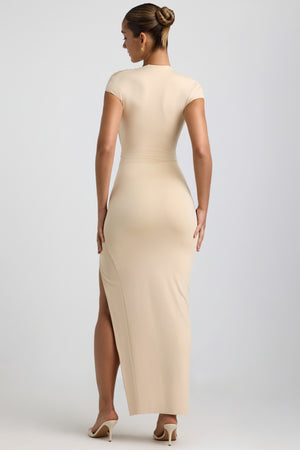 Slinky Jersey Plunge Hardware Detail Maxi Dress in Buttercream
