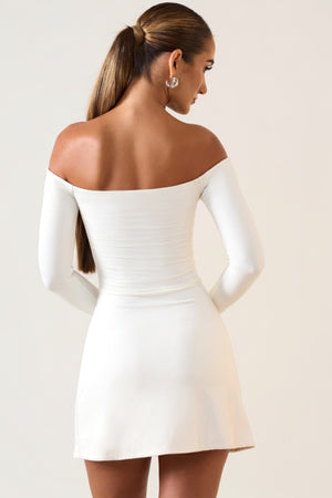 Oh Polly's Priscilla wearing the Amaris Mini Dress in White Modal fabric perfect for bridal shower events