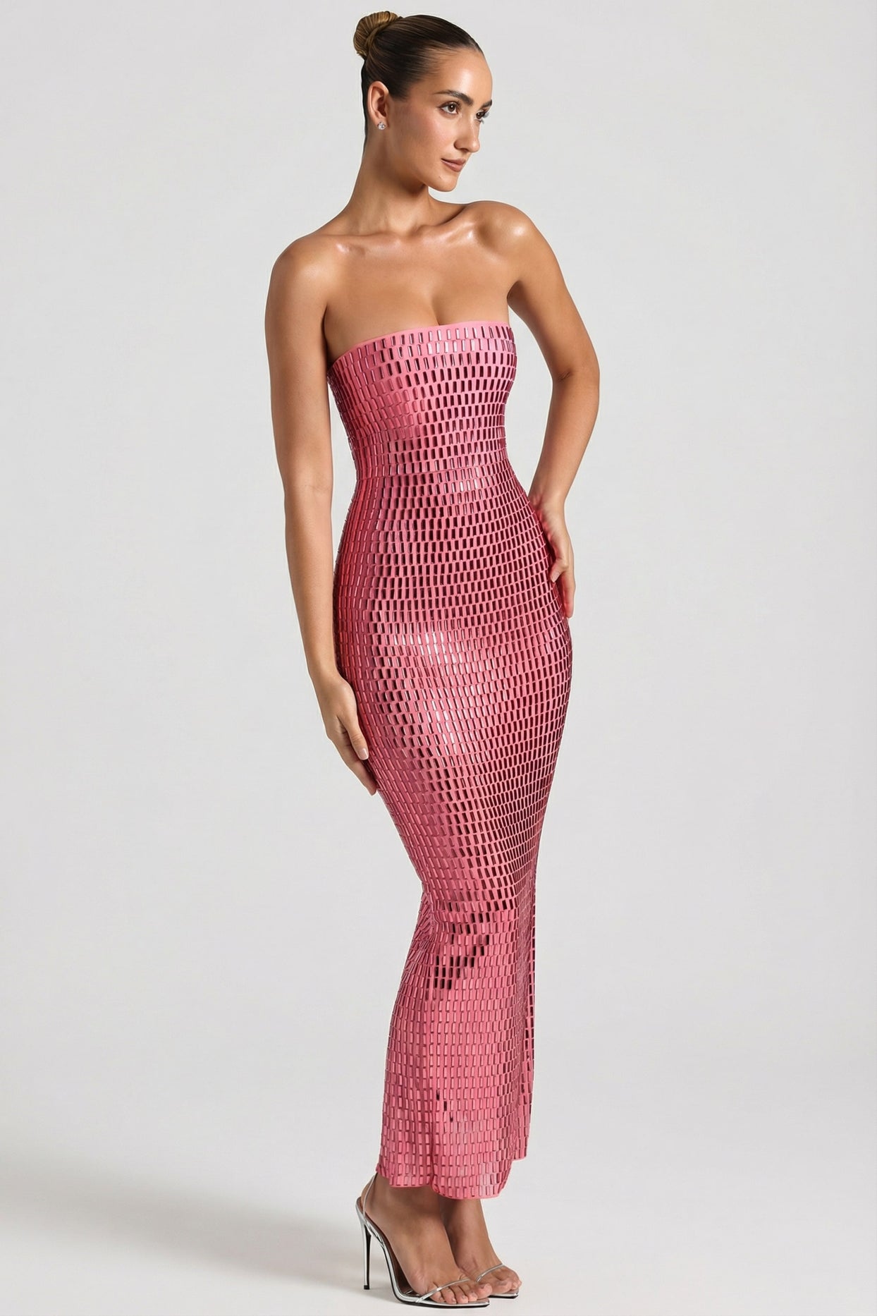 Embellished Strapless Bandeau Maxi Dress in Watermelon - 5