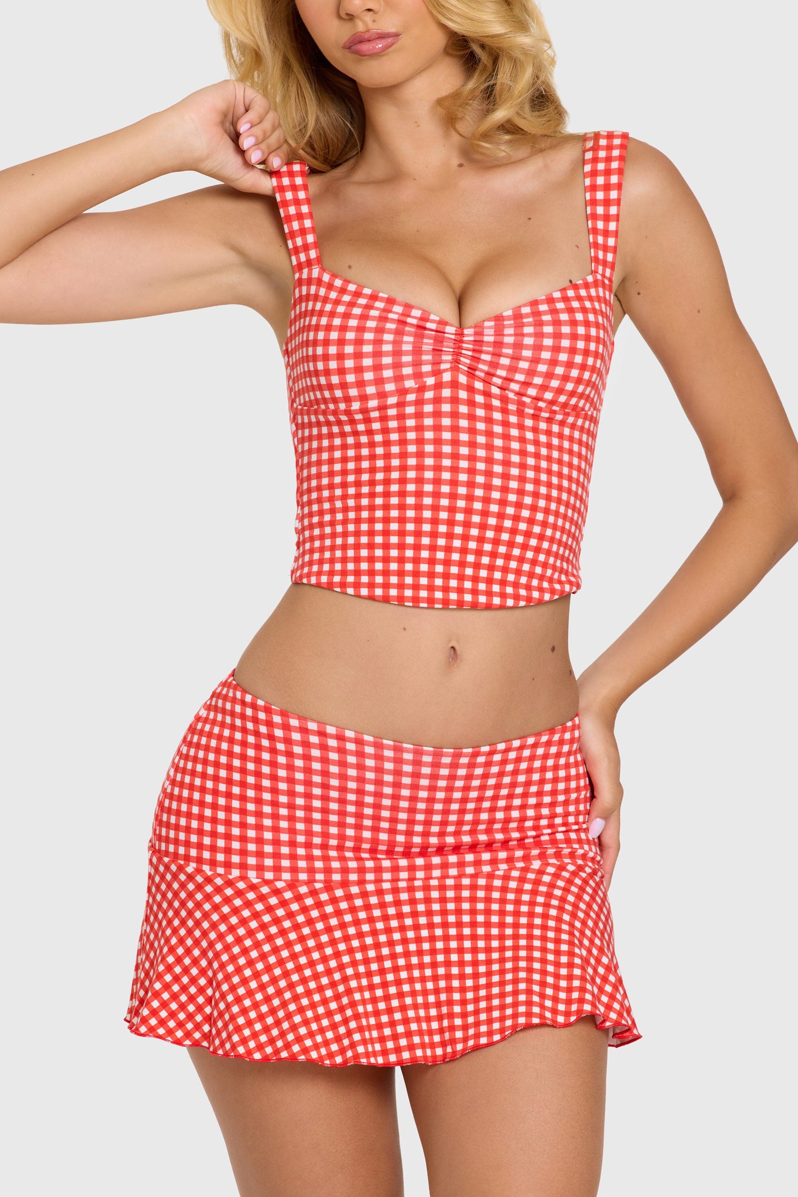 Modal Ruched Bust Top in Red Gingham - 2