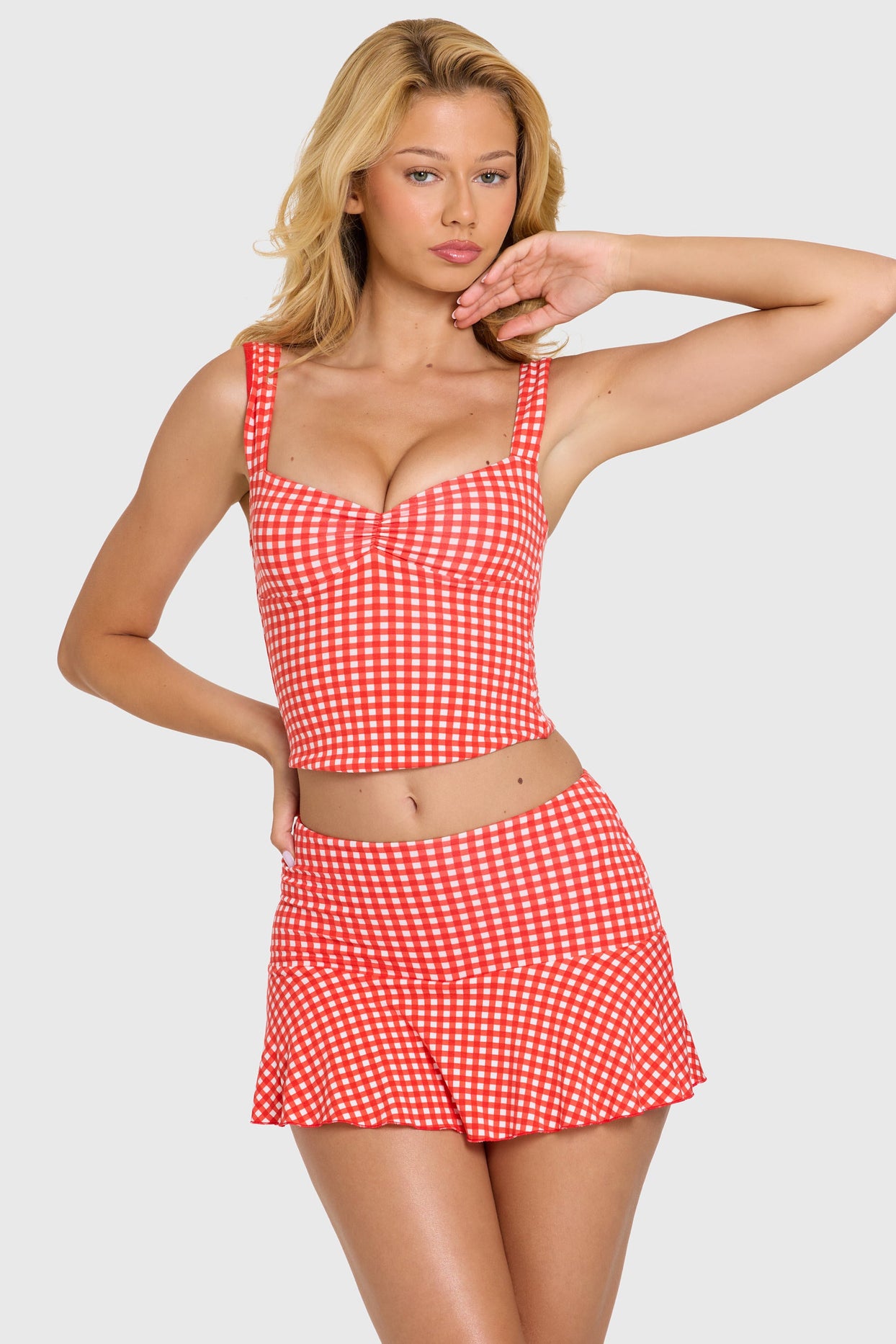Modal Ruched Bust Top in Red Gingham - 6