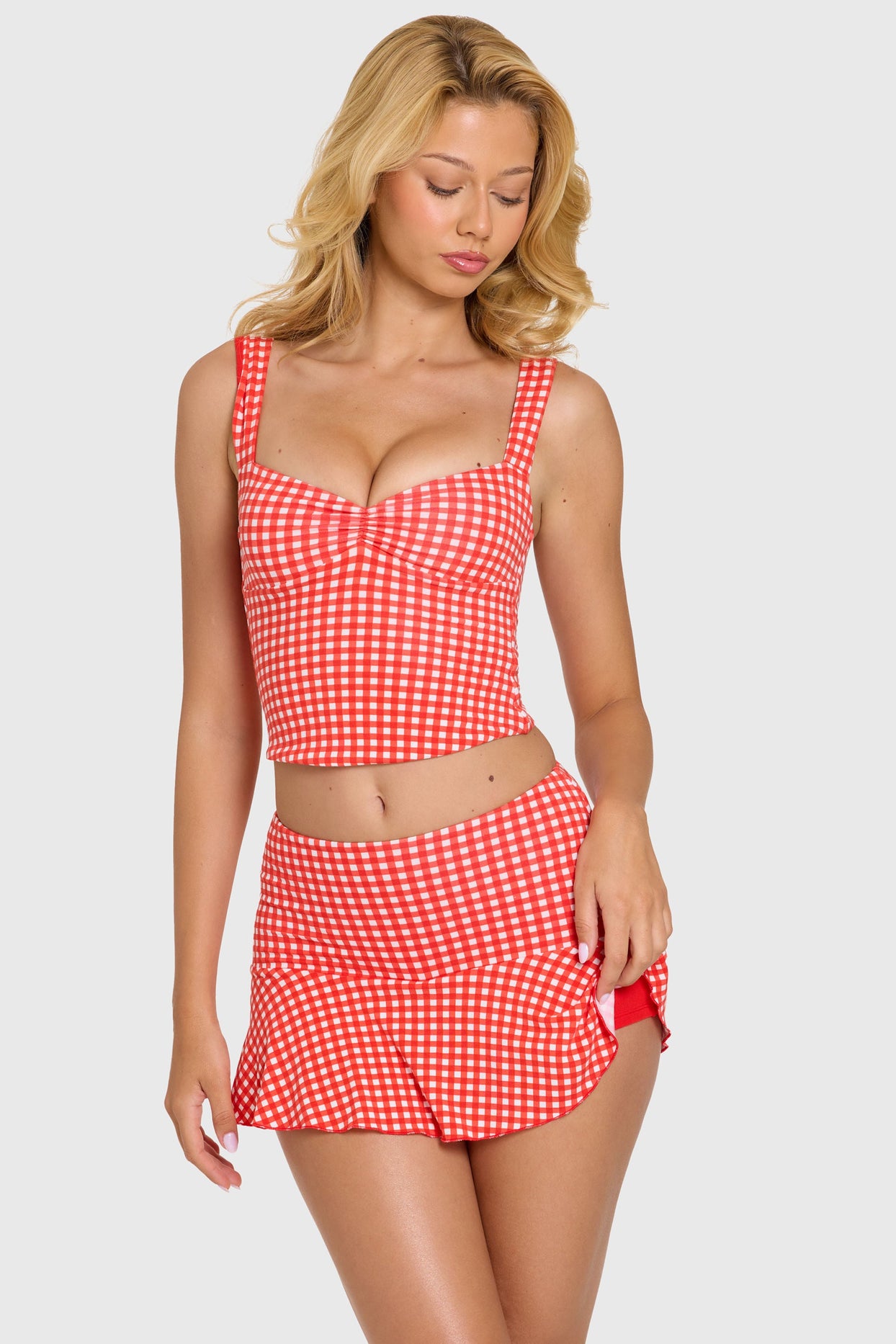 Modal Ruched Bust Top in Red Gingham - 7