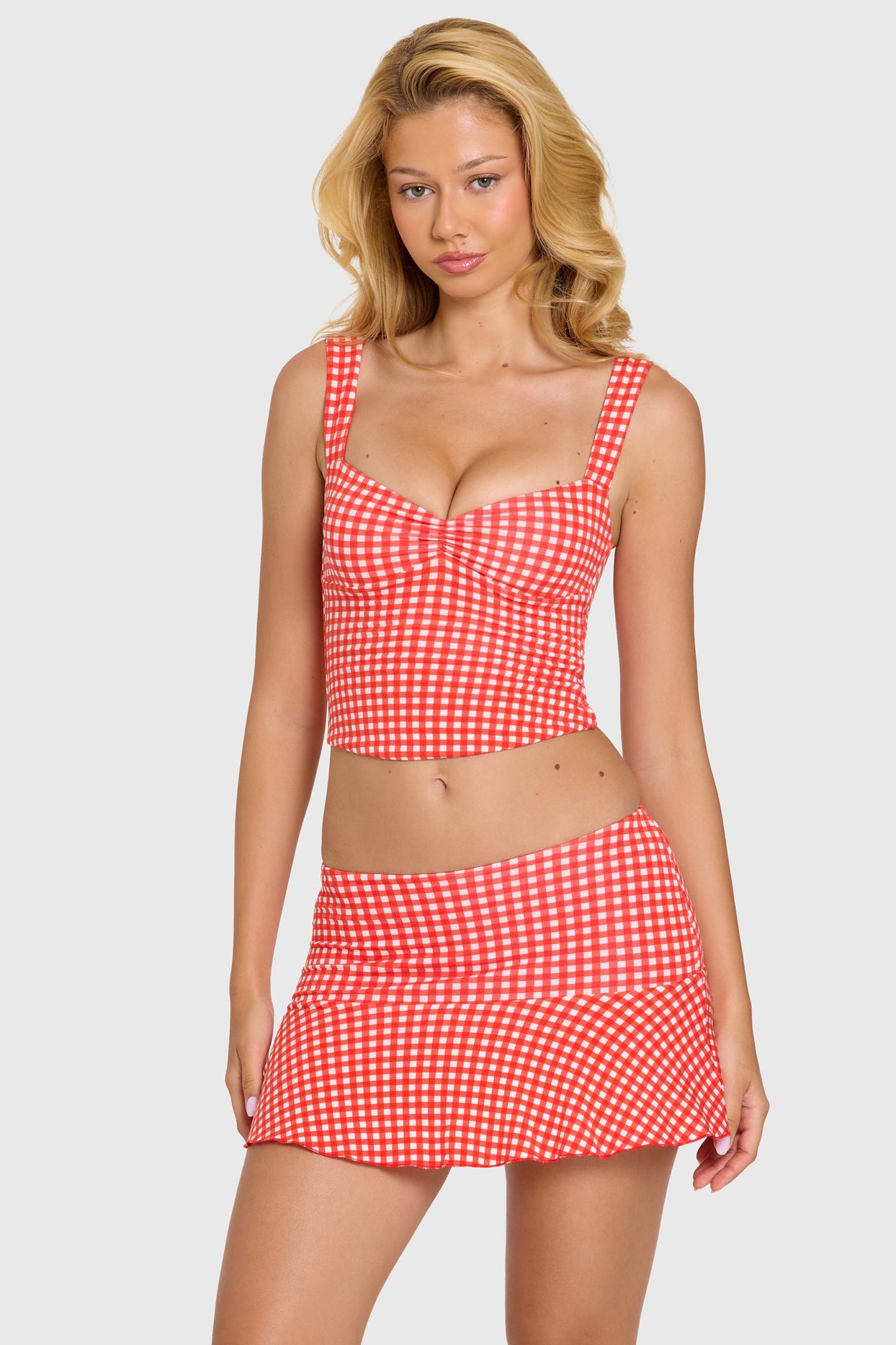Modal Ruched Bust Top in Red Gingham - 8