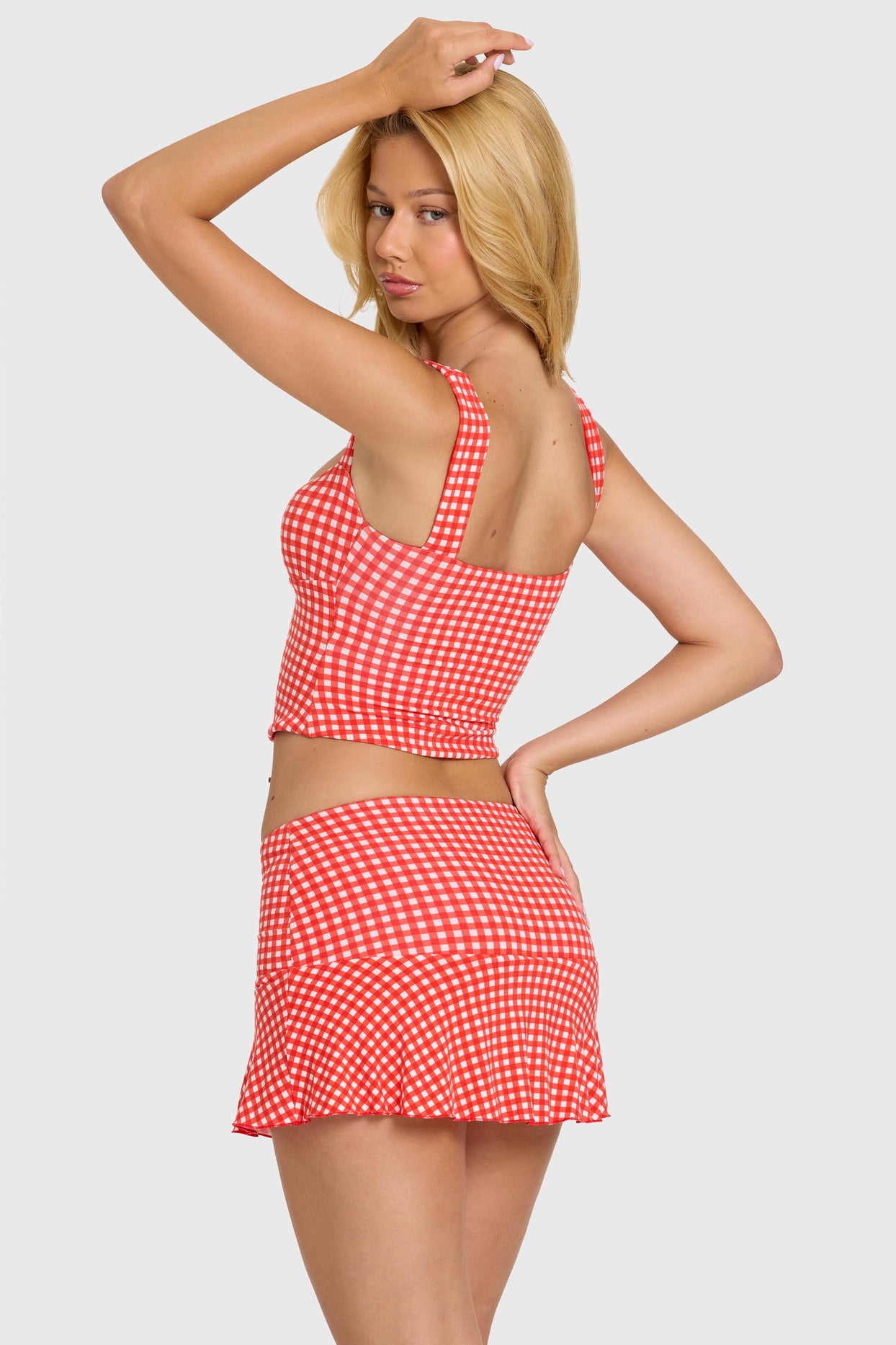 Modal Ruched Bust Top in Red Gingham - 4