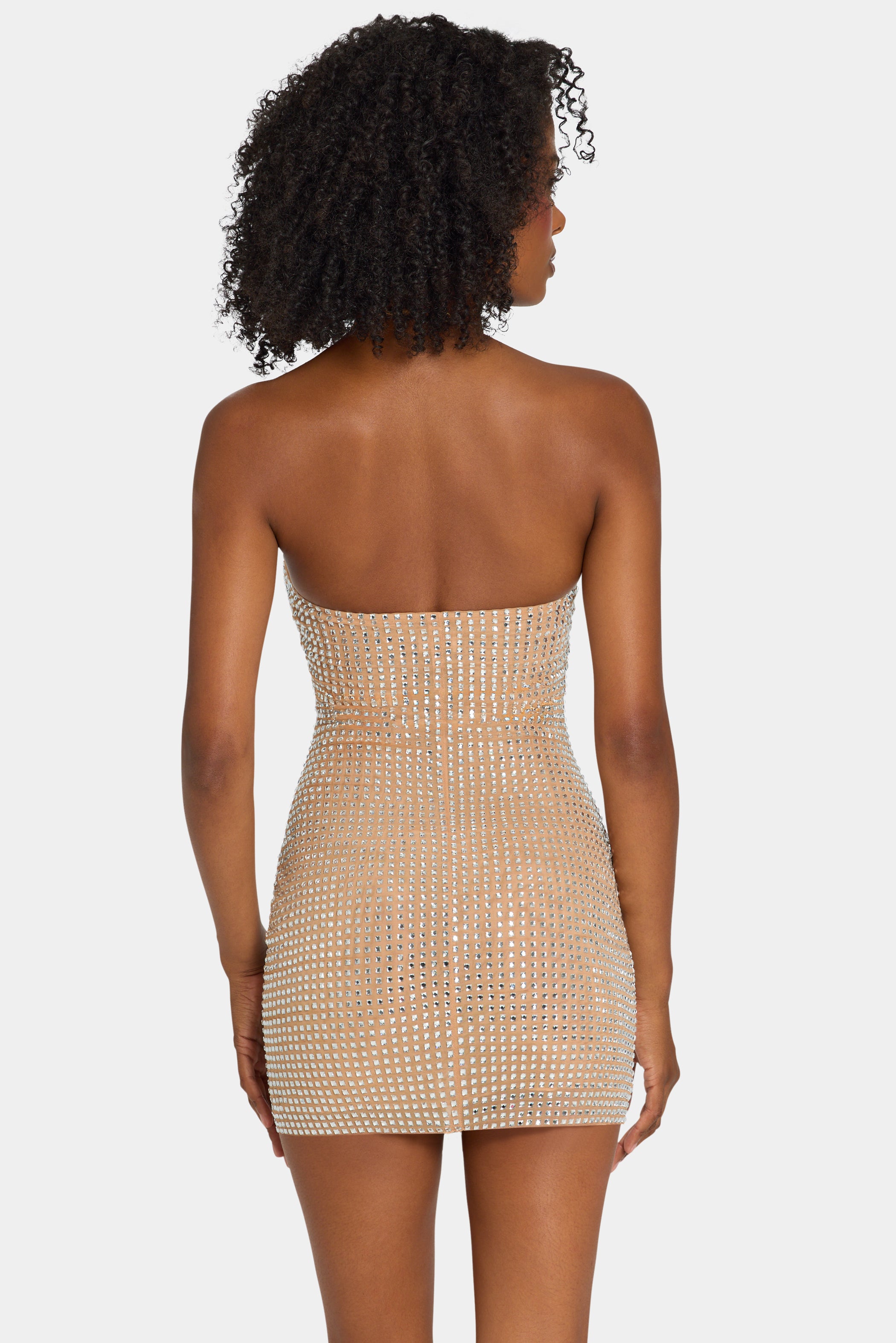 Embellished Halterneck Mini Dress in Honey