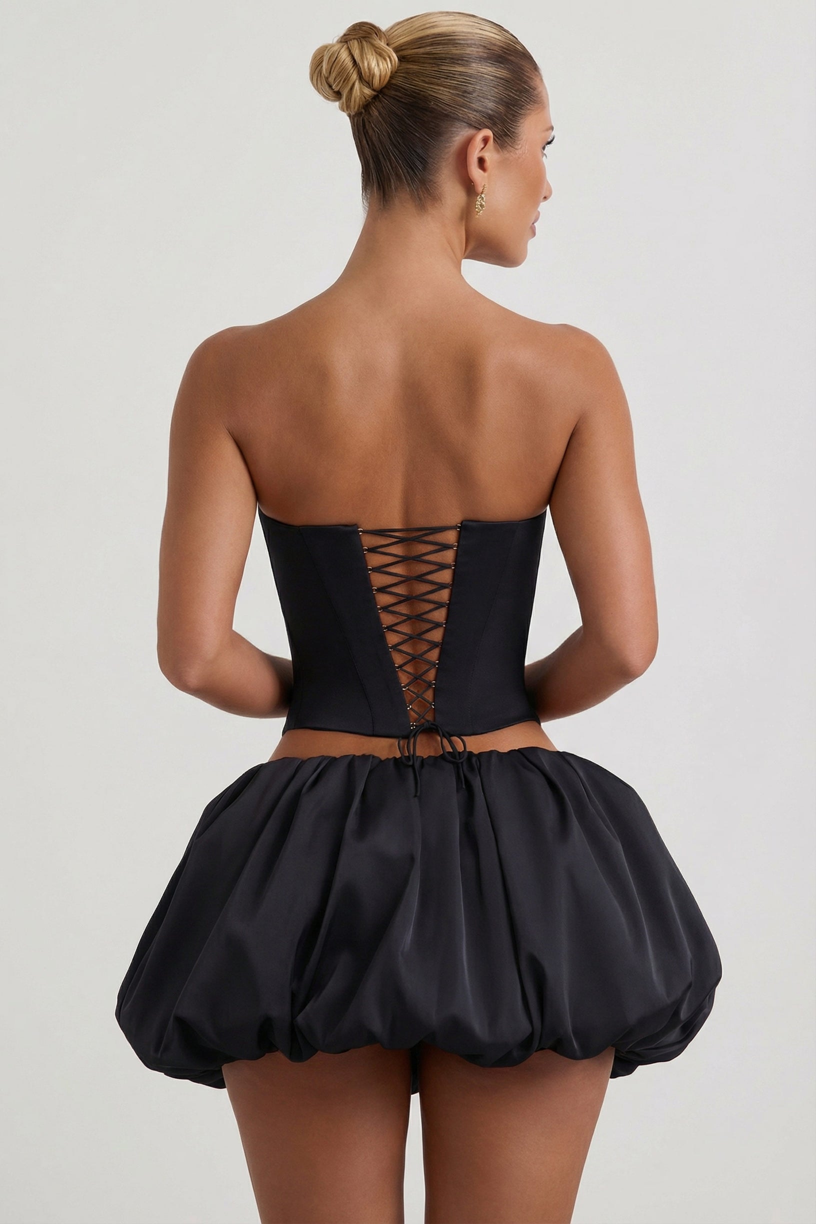 Embellished Heart Cut-Out Strapless Corset Top in Black - 2