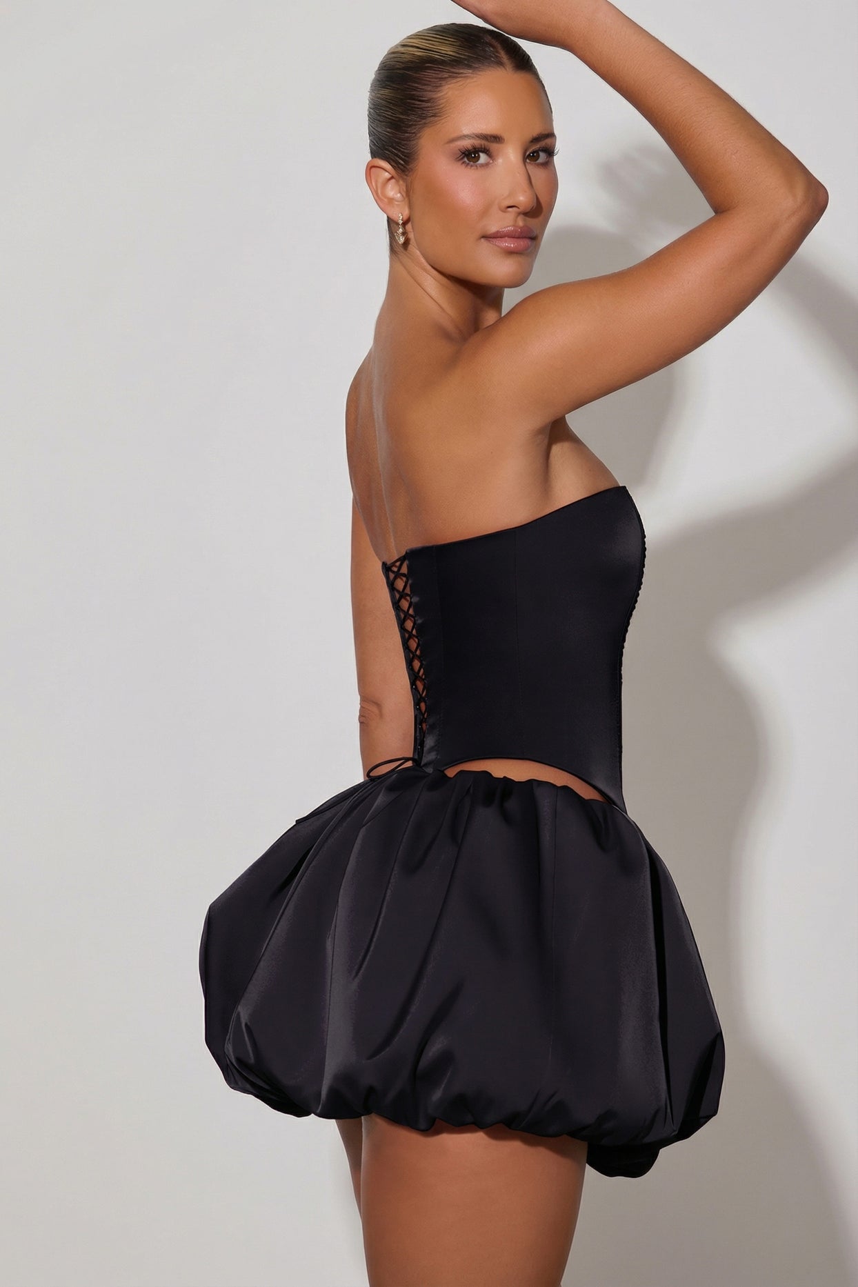 Embellished Heart Cut-Out Strapless Corset Top in Black - 3