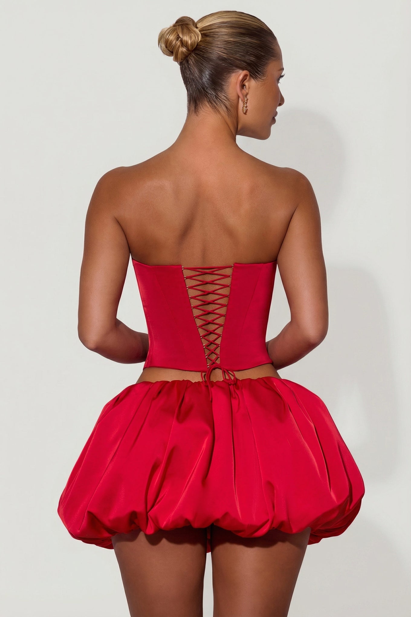Embellished Heart Cut-Out Strapless Corset Top in Red - 2