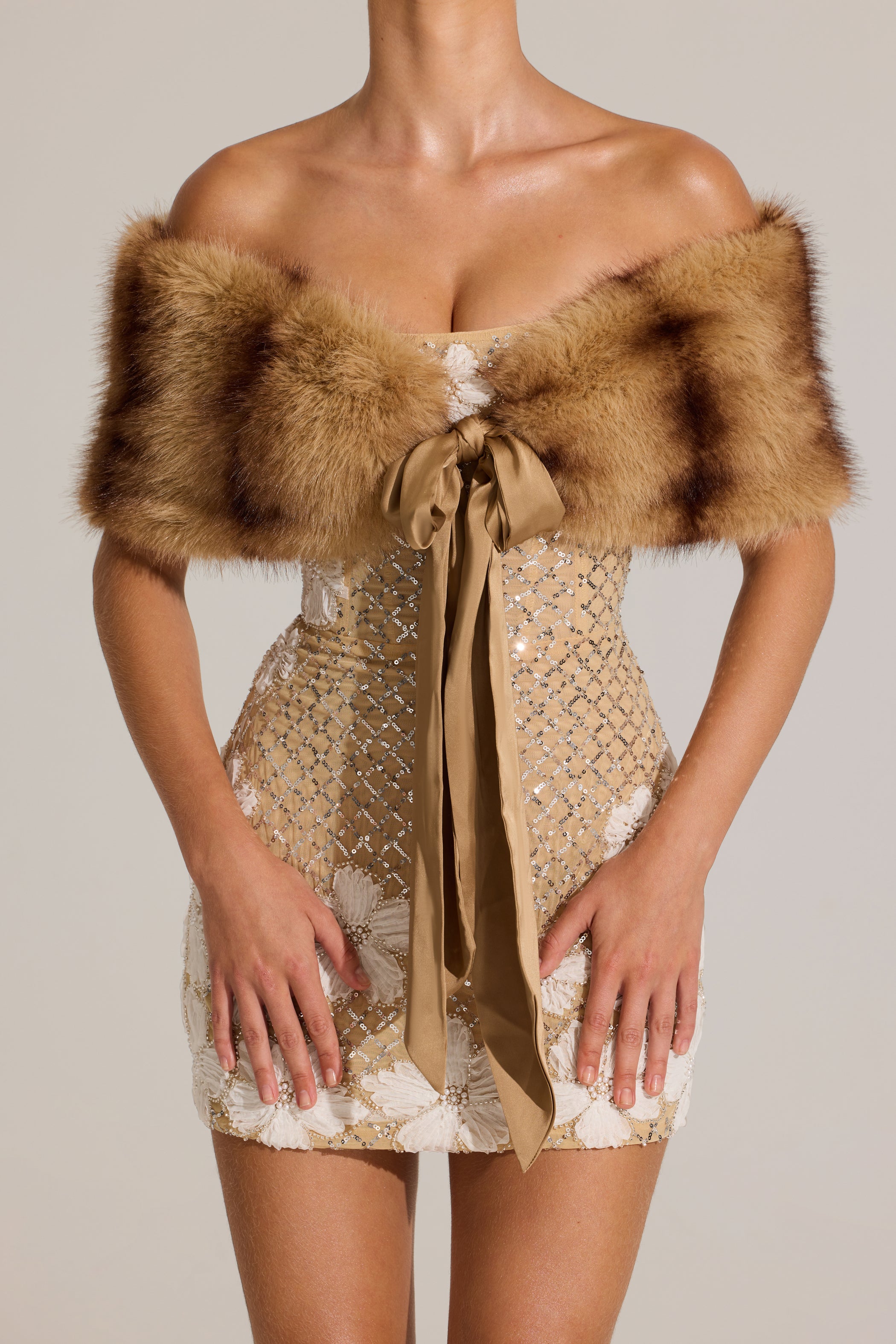 Fur Ribbon-Tie Stole in Mink