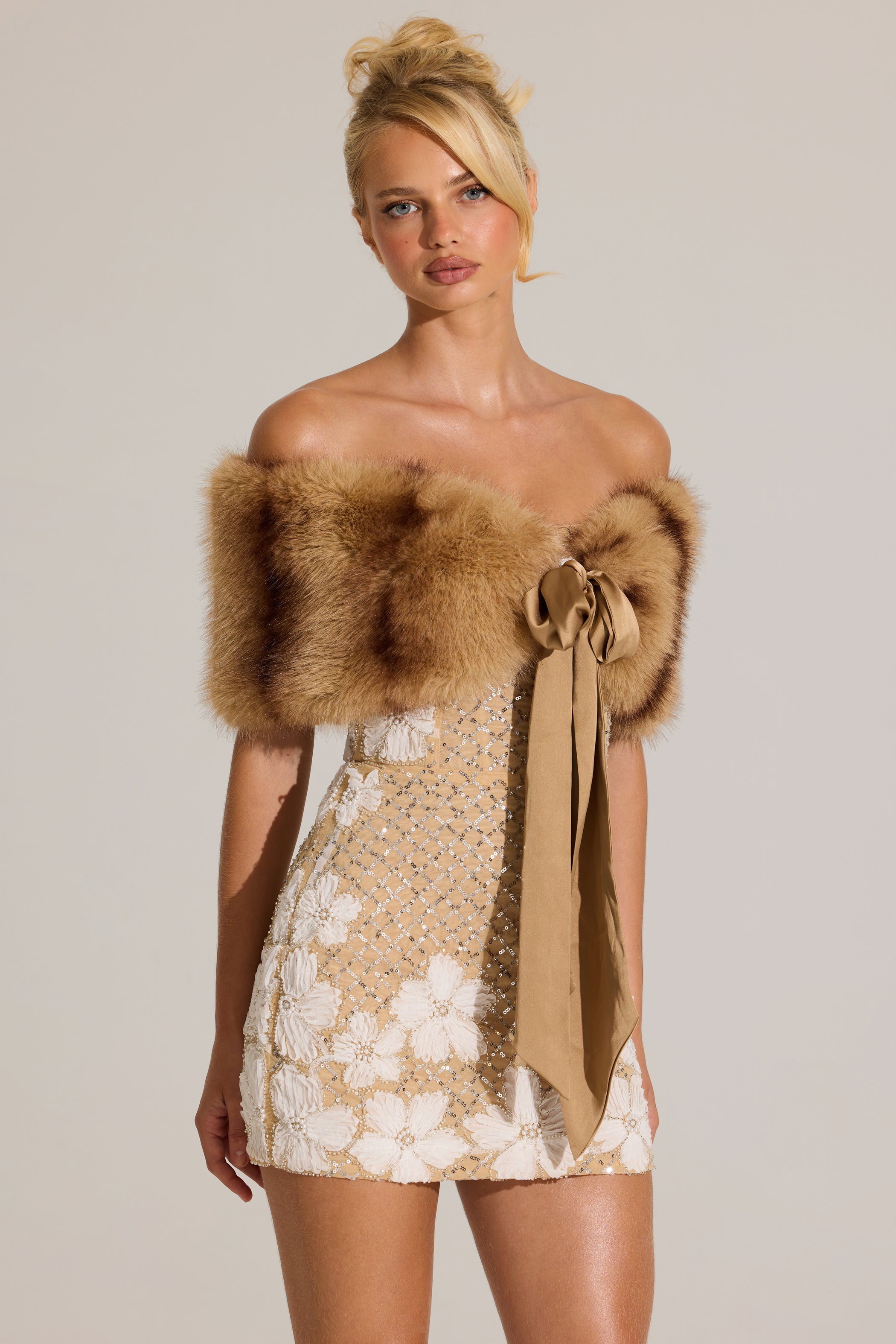 Fur Ribbon-Tie Stole in Mink