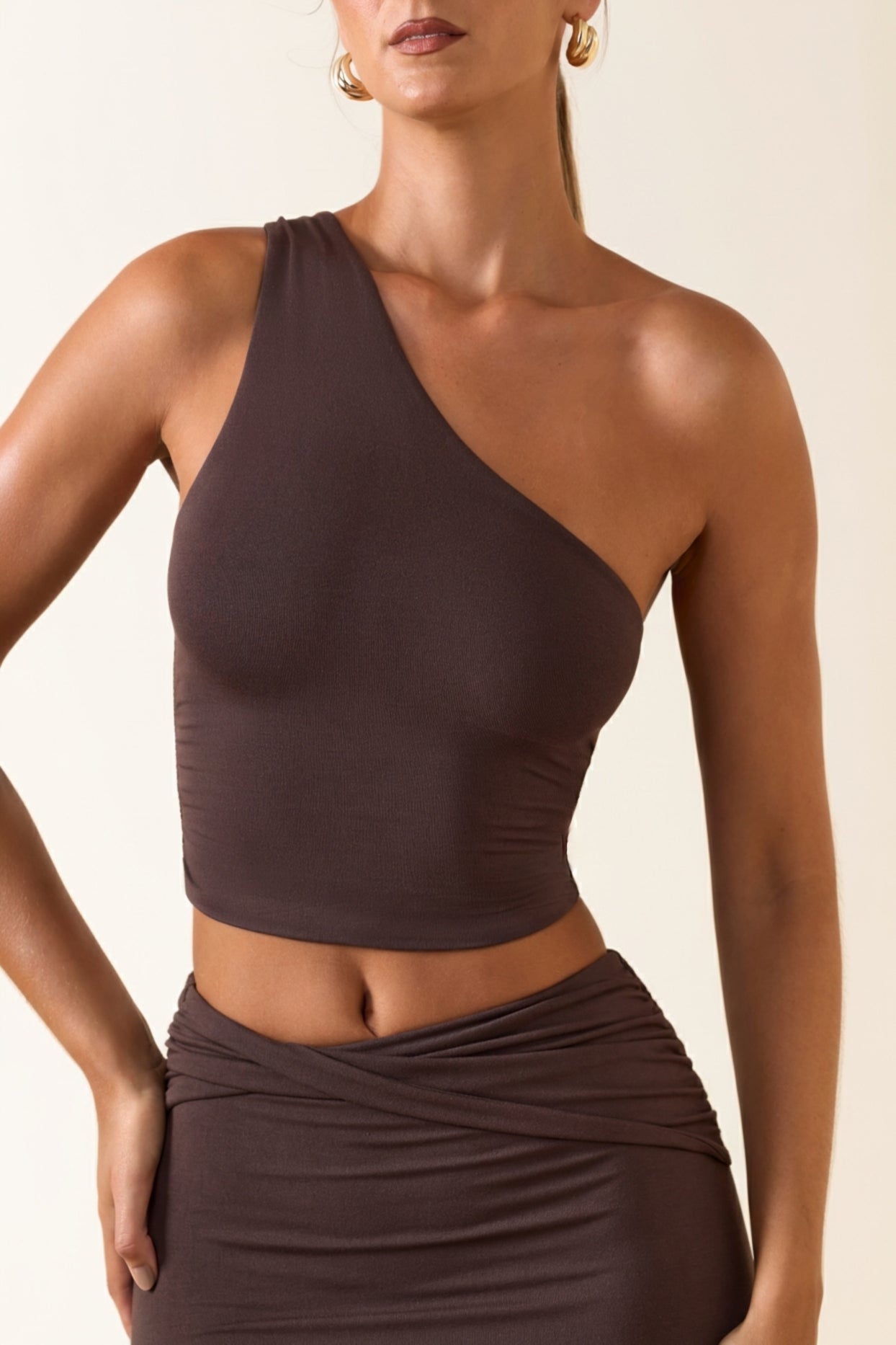 Modal One-Shoulder Top in Chocolate Brown - 4
